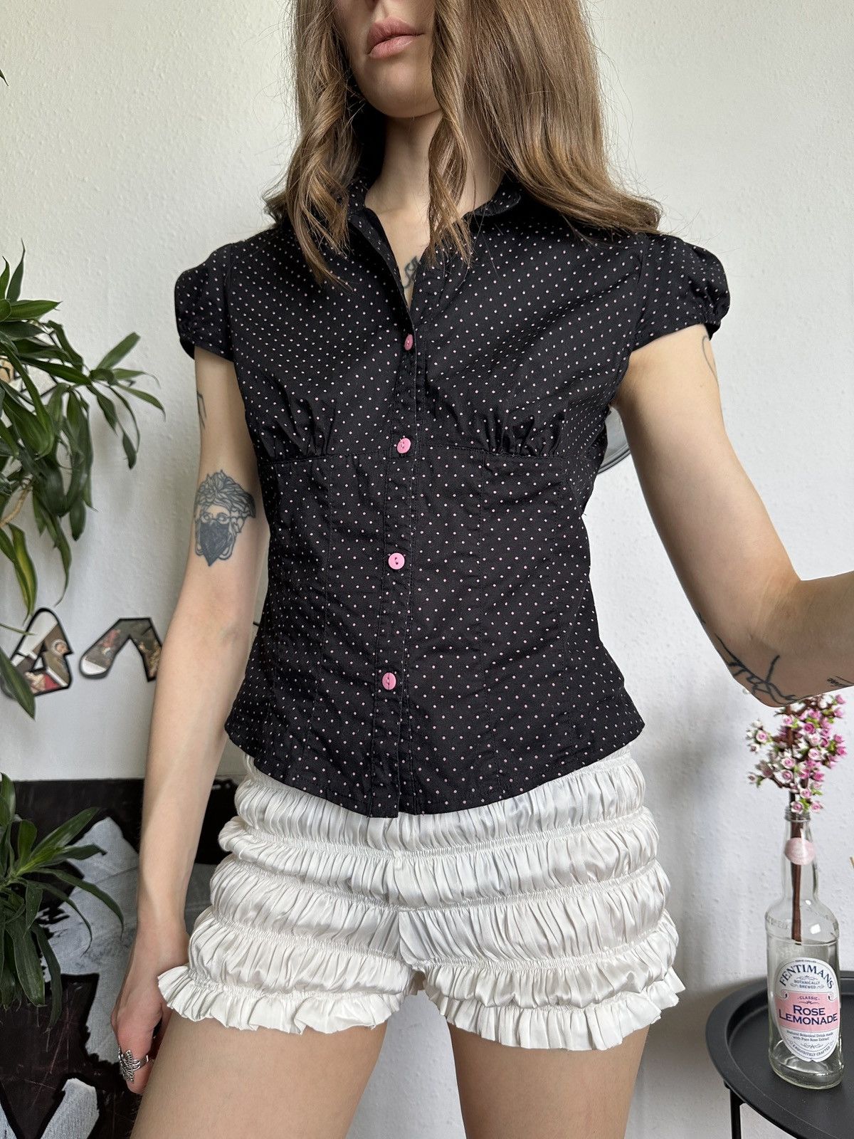 Vintage Cute Slim Polka Dot Button Sexy Trending Blouse Size M / US 6-8 / IT 42-44 - 1 Thumbnail
