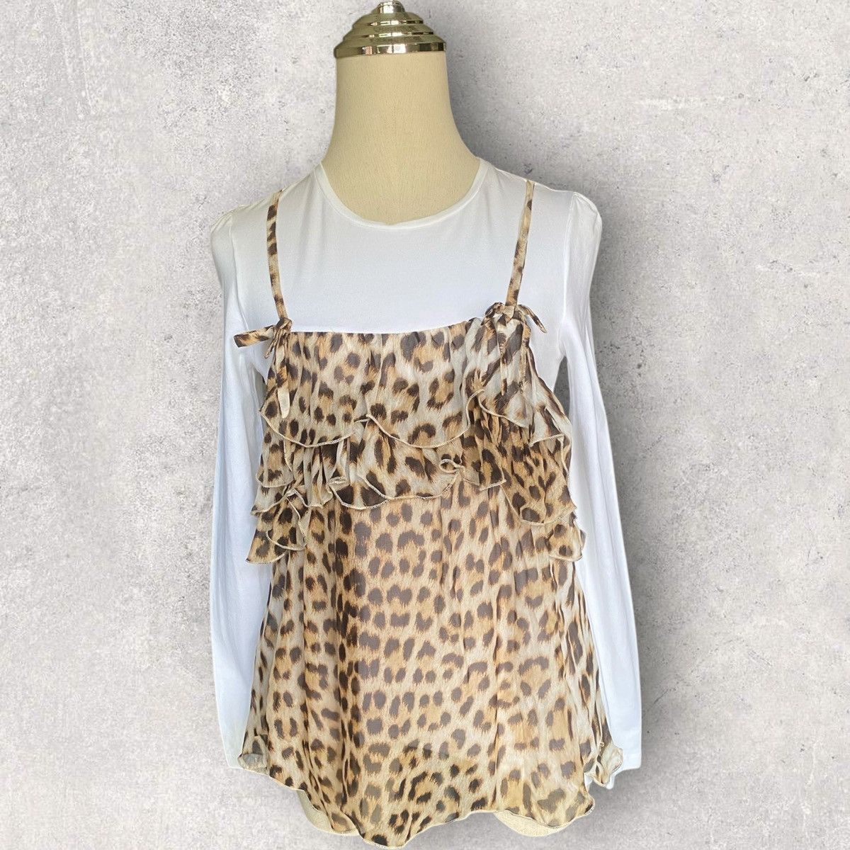 Roberto Cavalli 2011 Leopard Ruffle Appliqué L/S Size XS / US 0-2 / IT 36-38 - 1 Thumbnail