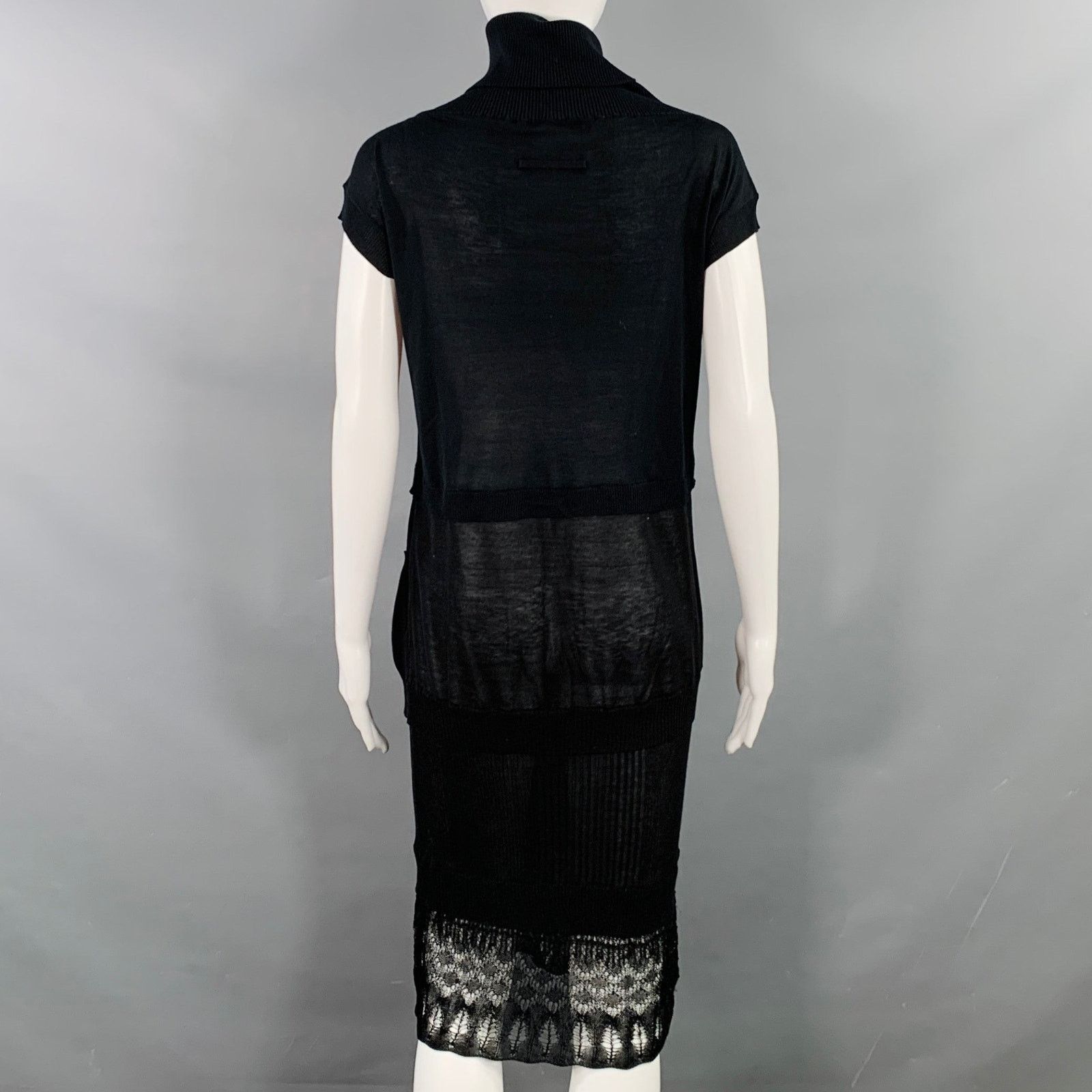 Jean Paul Gaultier JEAN PAUL GAULTIER Black Crochet Mixed Patterns Cowl Neck Size S / US 4 / IT 40 - 4 Thumbnail