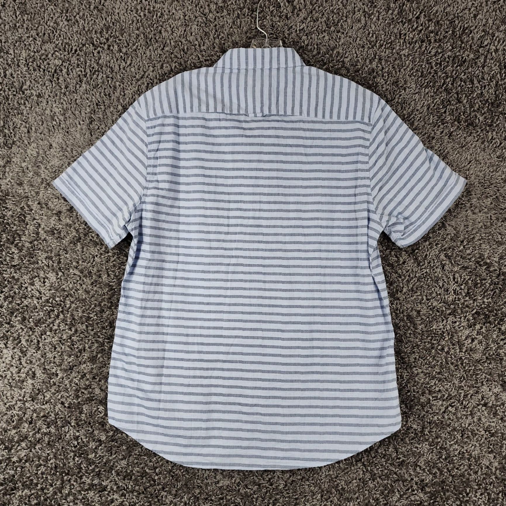 Denime DENIM & FLOWER Shirt Men Blue Striped Short Sleeve Button-Up Size L Regular Floral Theme Size US 33 - 6 Thumbnail
