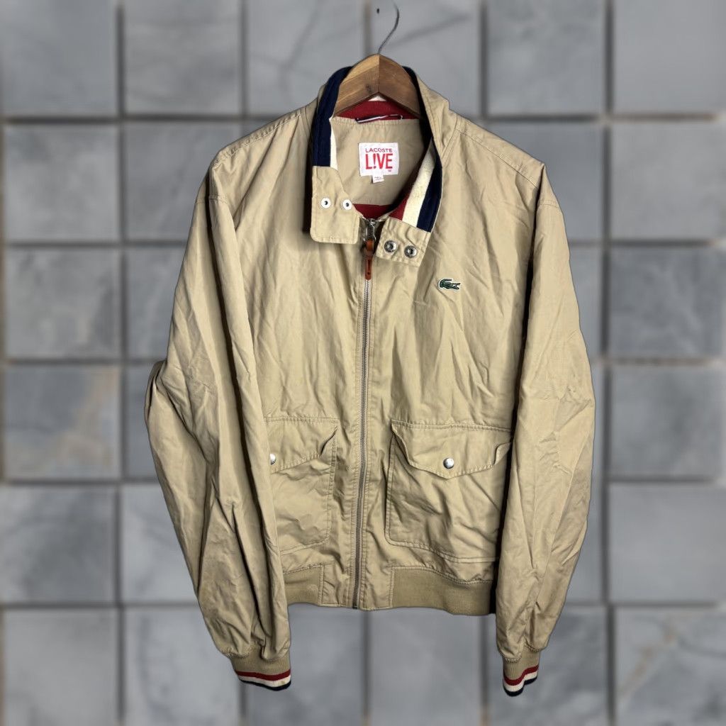 Lacoste Lacoste LIVE Jacket Mens Large Beige Cotton Bomber Full Zip Lined Logo Casual Size US L / EU 52-54 / 3 - 1 Thumbnail
