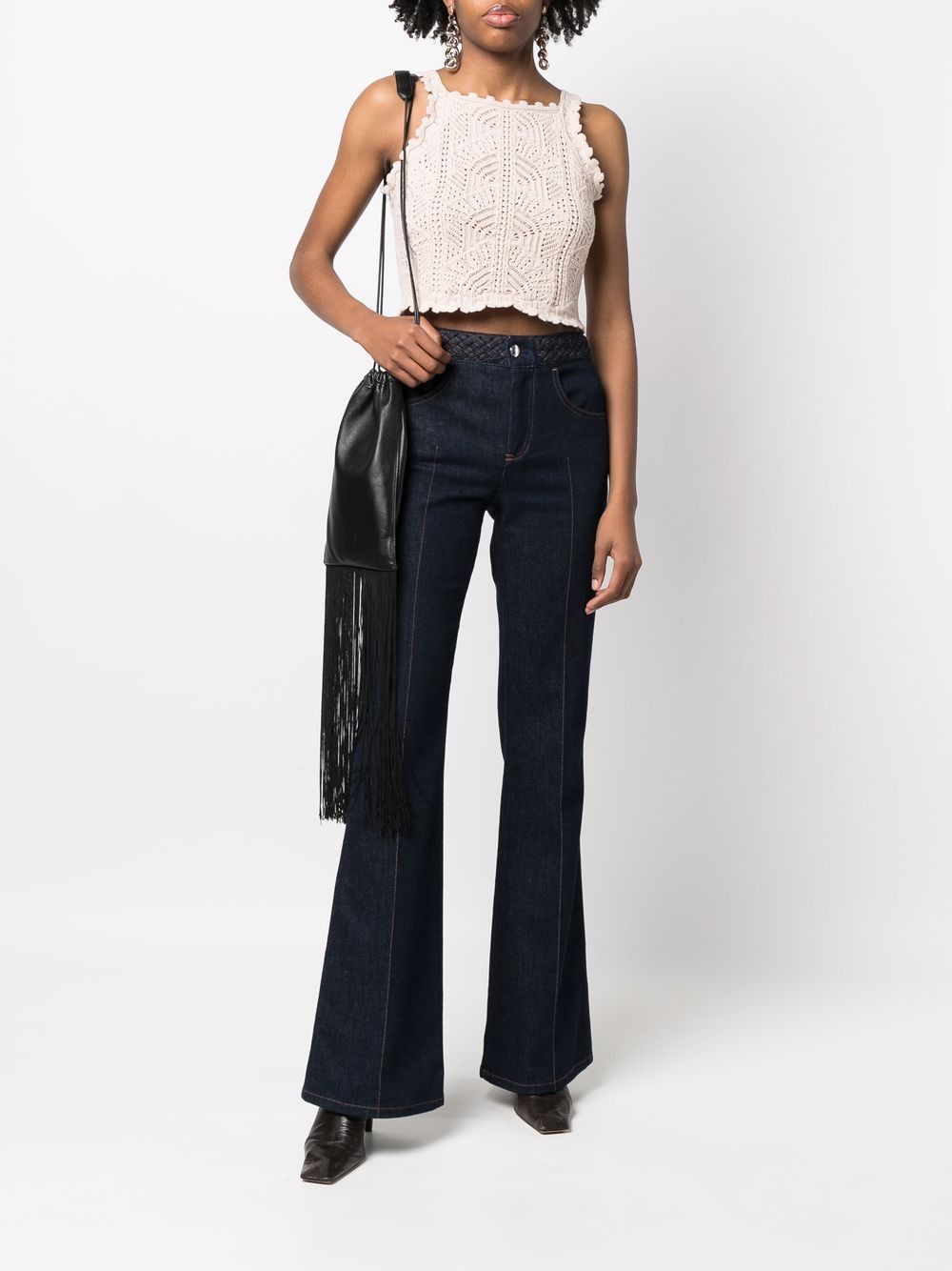 Saint Laurent Paris o1s1wg111024 Crochet Cropped Top in Beige Size M / US 6-8 / IT 42-44 - 3 Thumbnail
