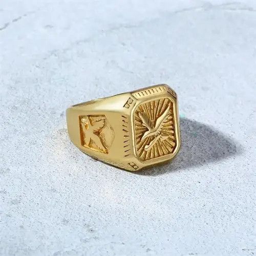 Vintage Gold Plated Bird Stamp Bird Rings Size ONE SIZE - 3 Thumbnail
