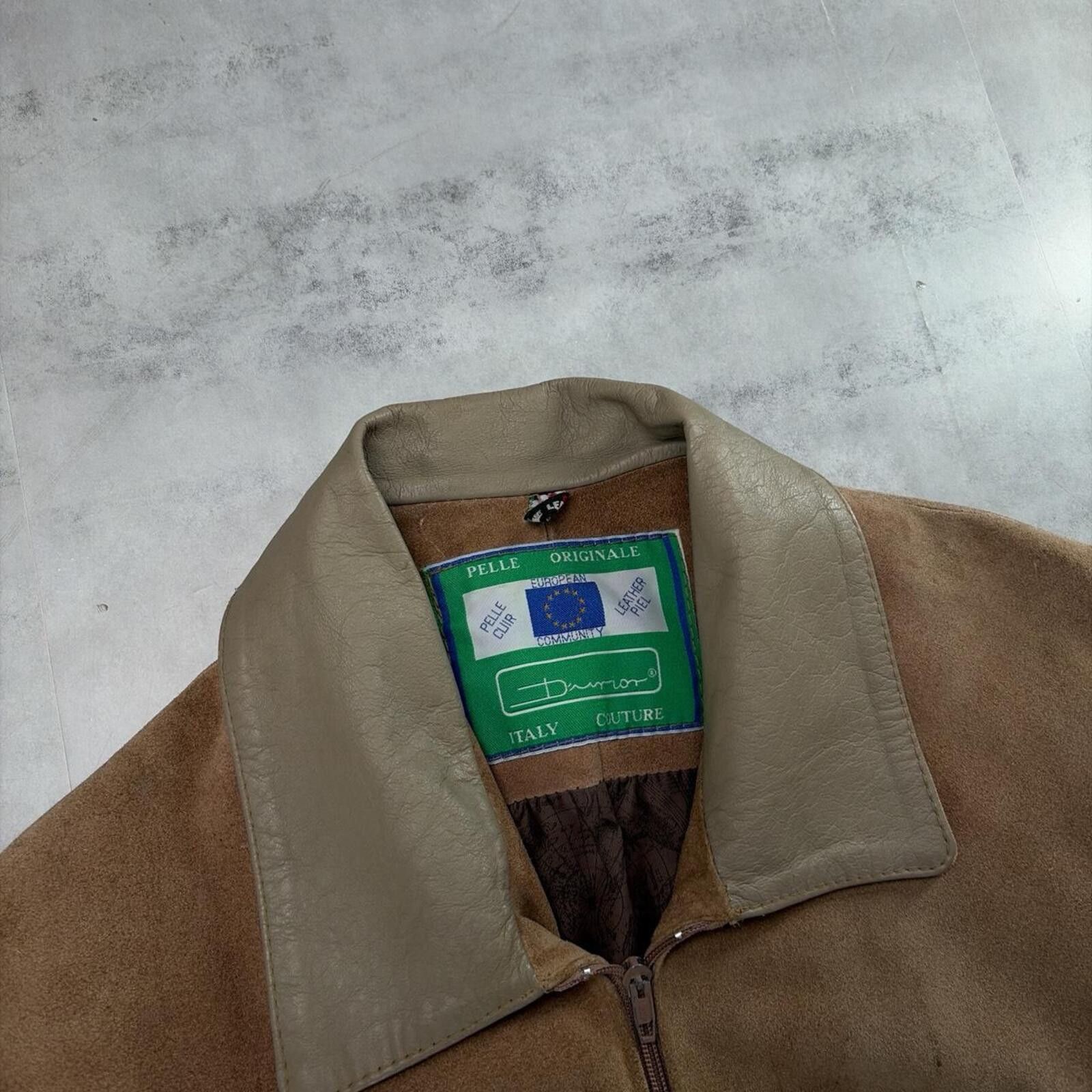 Other Vintage 90s Italian Suede Leather Chevron Moto Bomber Jacket Size US XL / EU 56 / 4 - 6 Thumbnail
