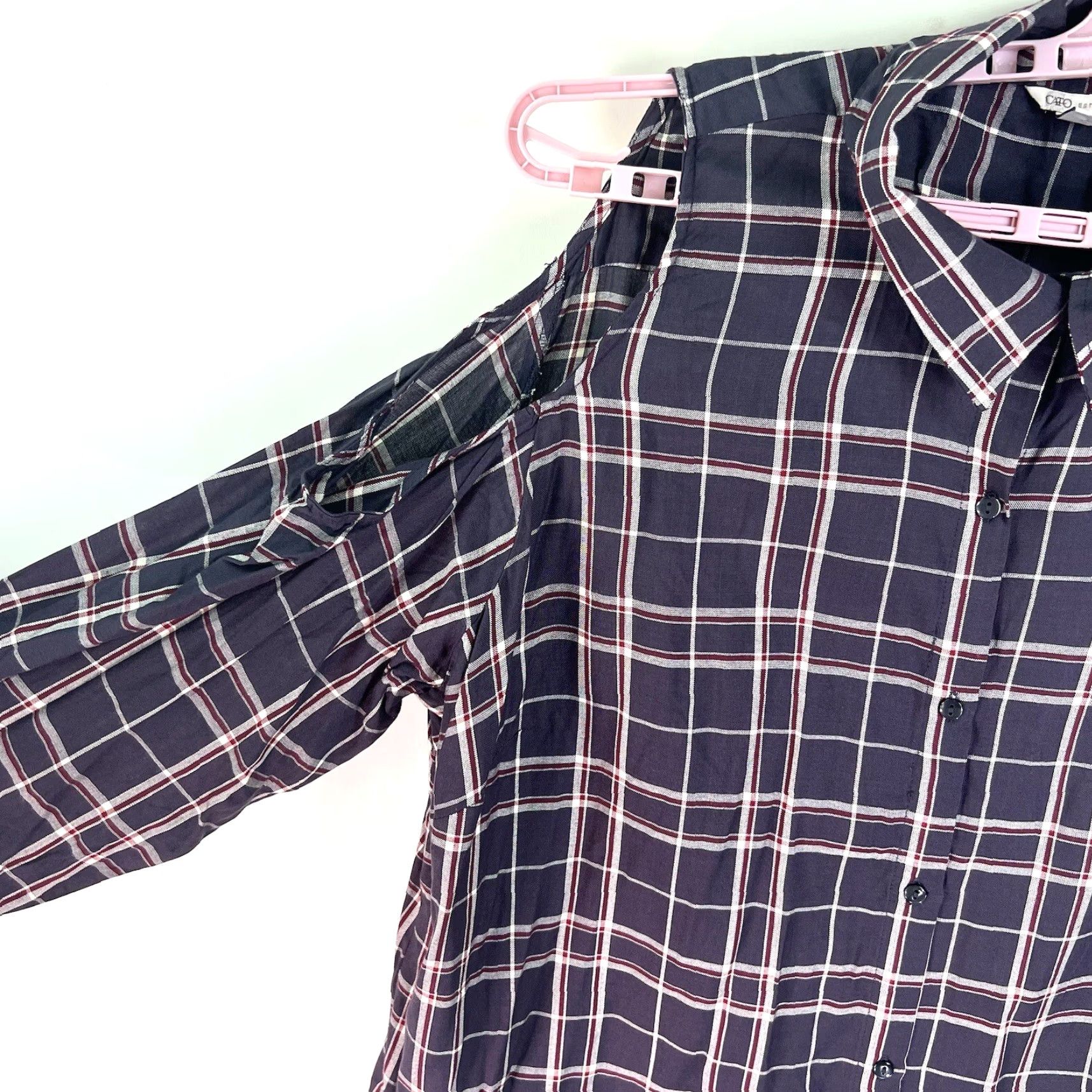 Vintage Cato Button-Up Top SZ 26/28W Gray Plaid Long Sleeve Cold Shoulder Size 4XL / US 24-26 - 3 Thumbnail