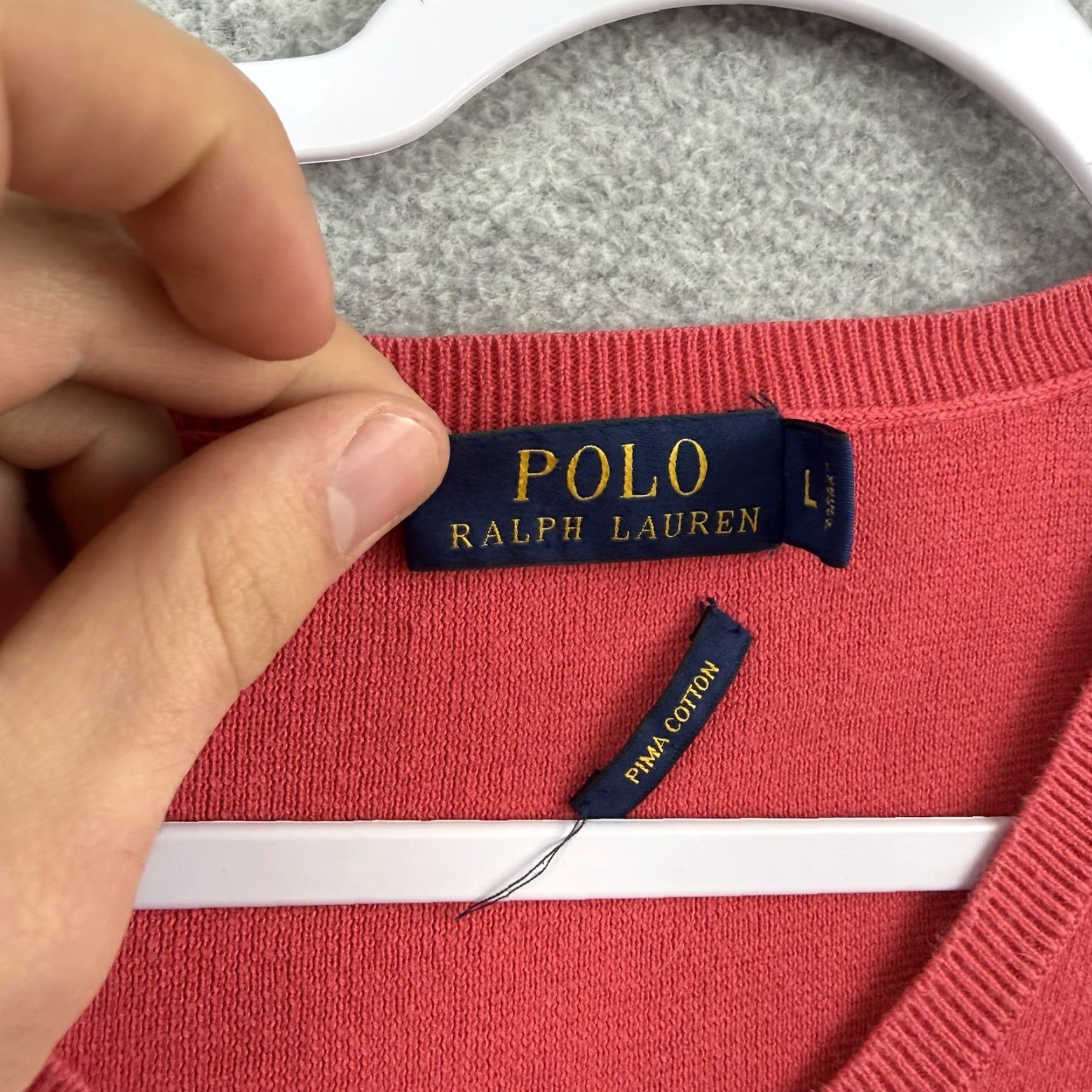 Polo Ralph Lauren Polo Ralph Lauren Mens Sweater L V-Neck Pima Cotton Pink Embroidered Logo City Preppy Modern Casual Pullover Knit All Seasons Size US L / EU 52-54 / 3 - 4 Thumbnail