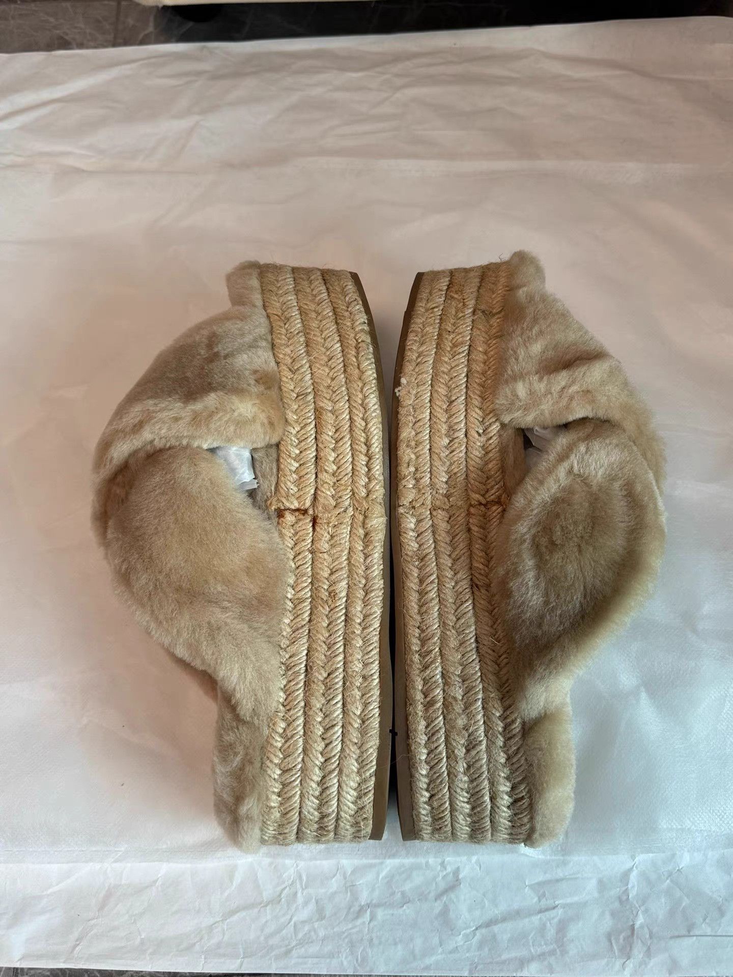Miu Miu MiuMiu Shearling Fur Slides with Espadrille Platform K6 Size US 7.5 / IT 37.5 - 5 Thumbnail