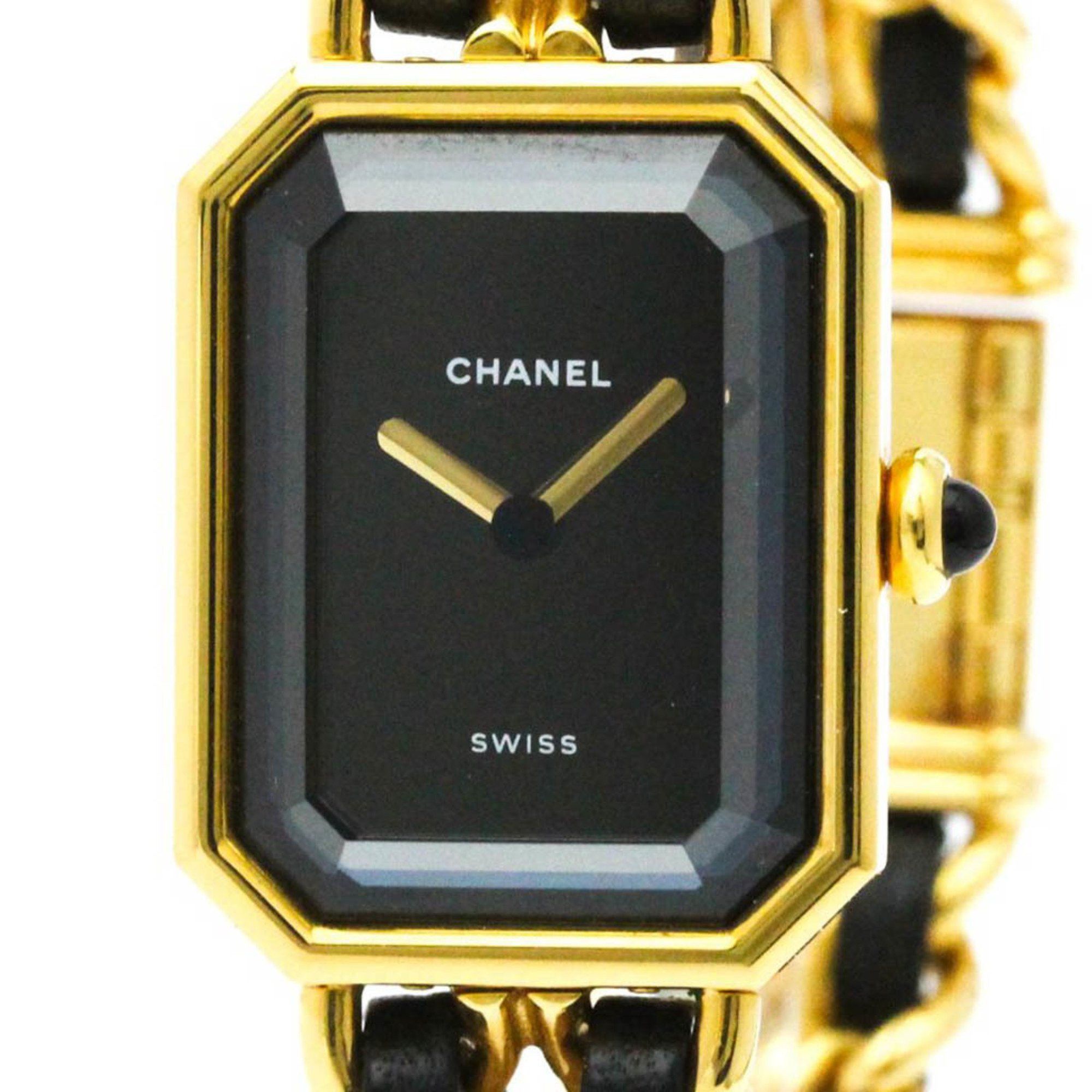 image of Chanel Premiere Size M Gold Plated Quartz Ladies Watch H0001 Bf572224 in Black, Women's
