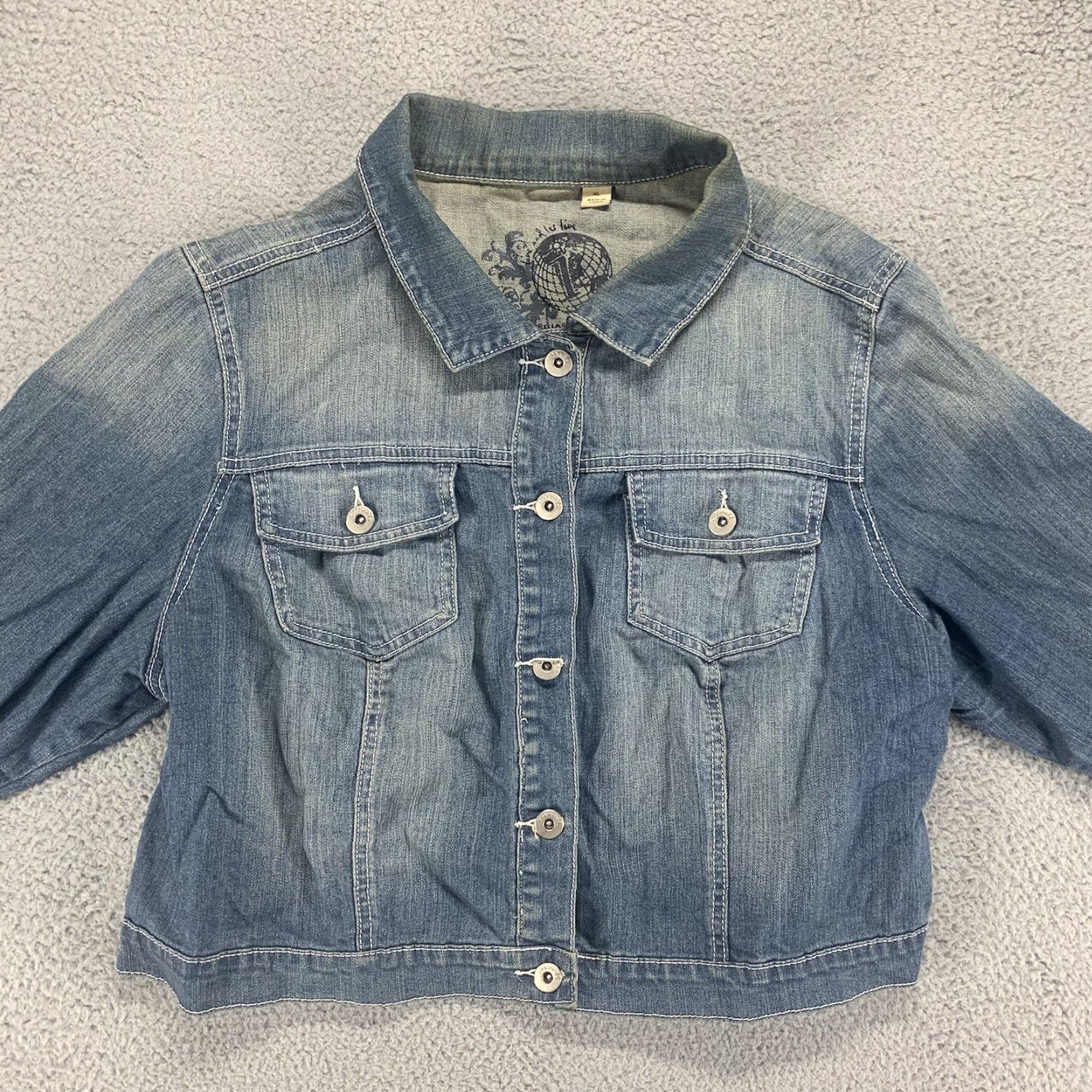 Denime CONEWORLD Denim Jacket Womens XL Blue Stretch Button Coat Casual Regular 4-Season Basic Jacket Ladies Size 40" / US 18 - 3 Thumbnail