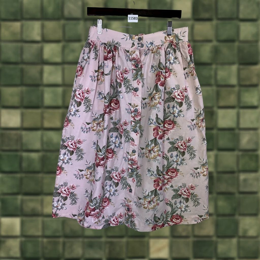 Jantzen VINTAGE JANTZEN Skirt Floral Pleated Button Front 12P Pink Womens Long 90s American Boyfriend Women Size 34" / US 12 / IT 48 - 1 Thumbnail