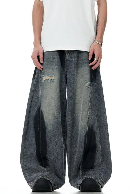 Japanese Brand × Jean American high street graffiti ripped loose wide-leg jeans Size US 32 / EU 48 - 1 Thumbnail