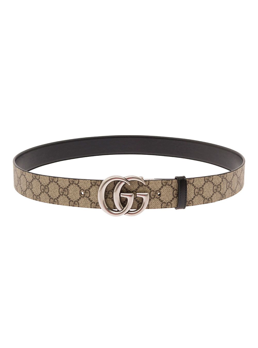 Gucci Beige Reversible Belt with Double G Buckle in GG Supreme Fabric and Leather for Men Size ONE SIZE - 1 Thumbnail