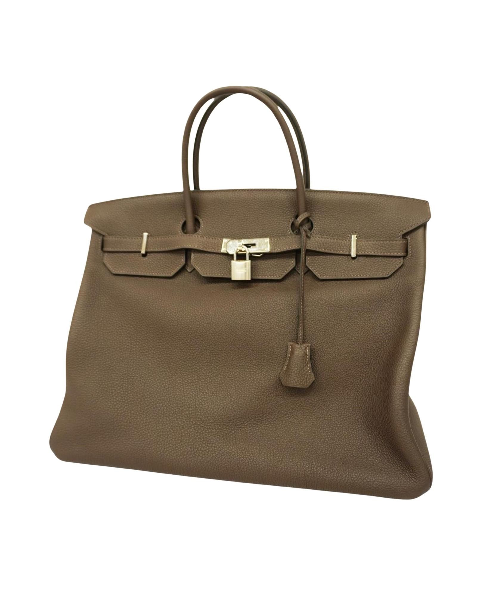 image of Hermes Sophisticated Togo Leather Handbag With Silver Hardware in Brown, Women's