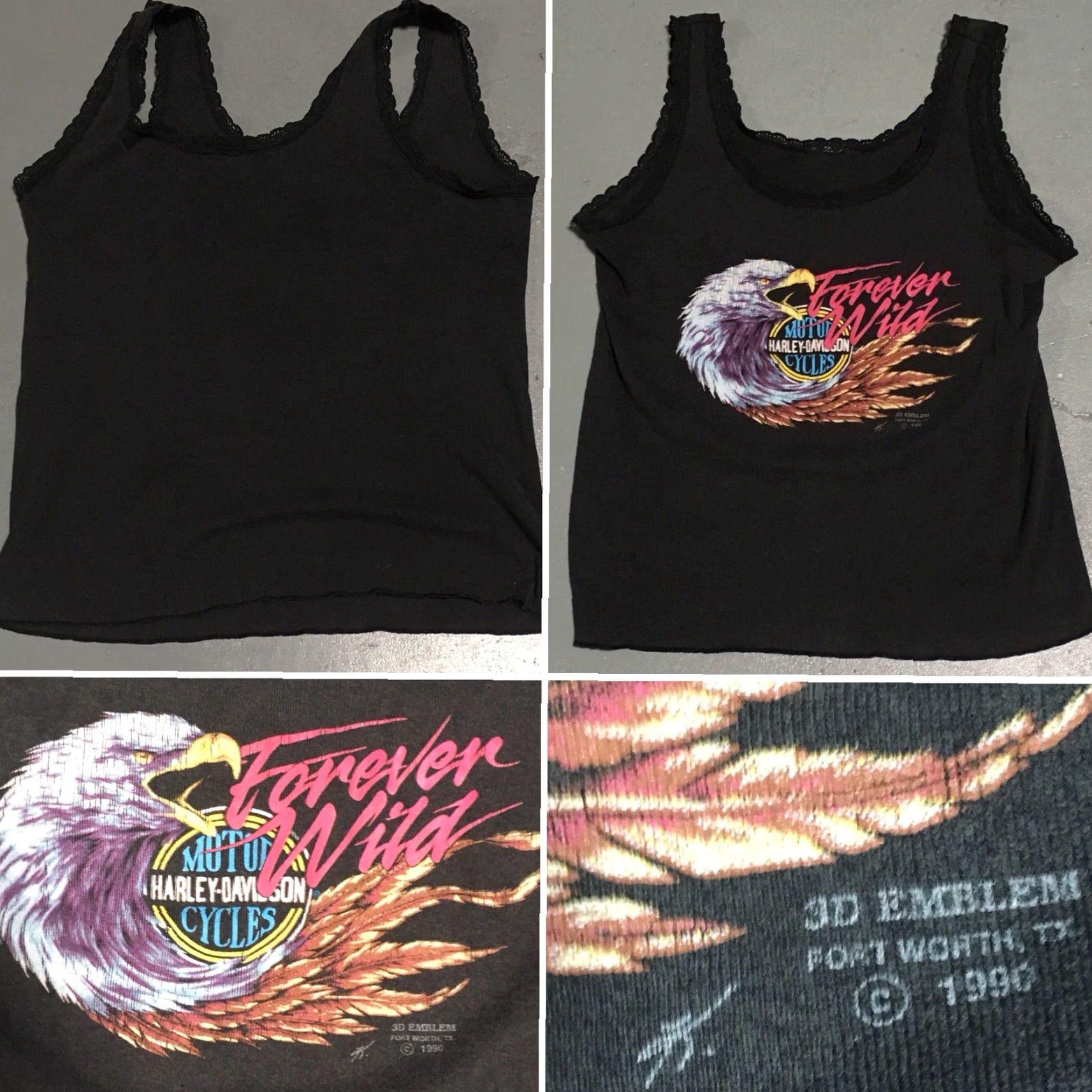 Harley Davidson VINTAGE Harley-Davidson Tank Top 3D EMBLEM Forever Wild Gray M 1990s Boys/Girls? Size M / US 6-8 / IT 42-44 - 5 Thumbnail