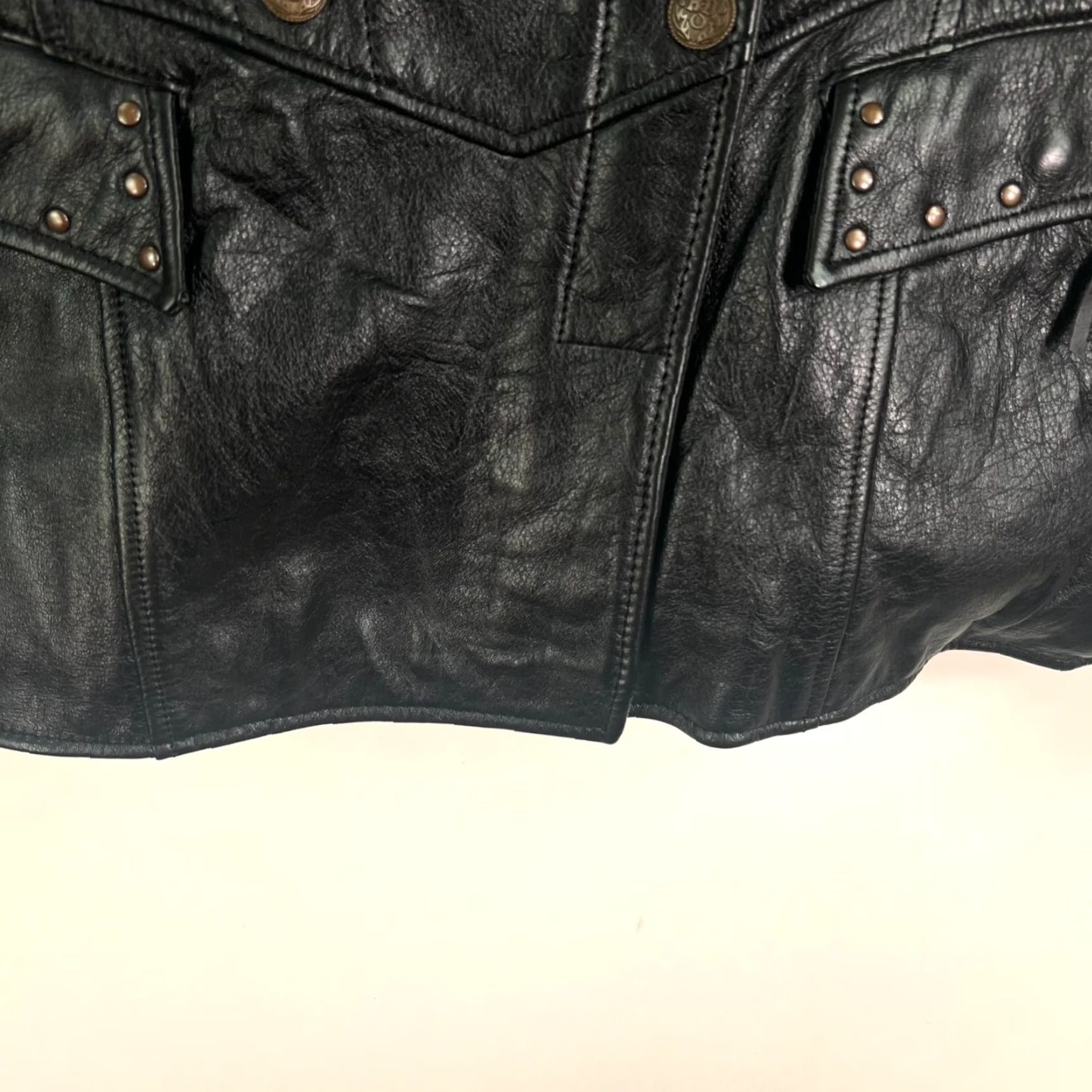 Harley Davidson Harley-Davidson Motorcycle Leather Rivet Jacket Women's Size M Chest 54 Black Logo Studded Zipper Satin Lined Mid-Length Pockets Size M / US 6-8 / IT 42-44 - 4 Thumbnail