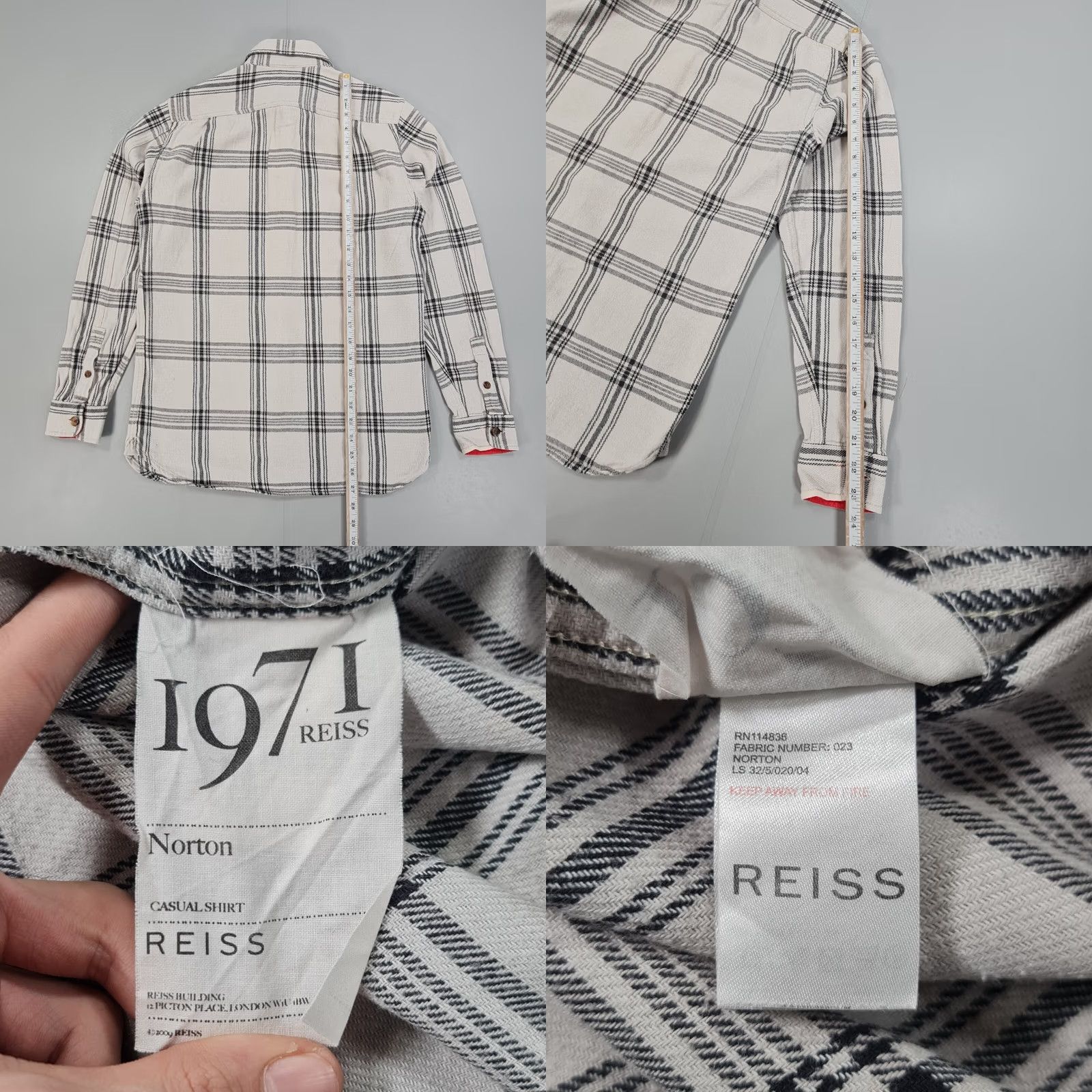 Reiss REISS 1971 Mens Shirt Grey Small Flannel Check Norton Western Button Up Size US S / EU 44-46 / 1 - 8 Thumbnail