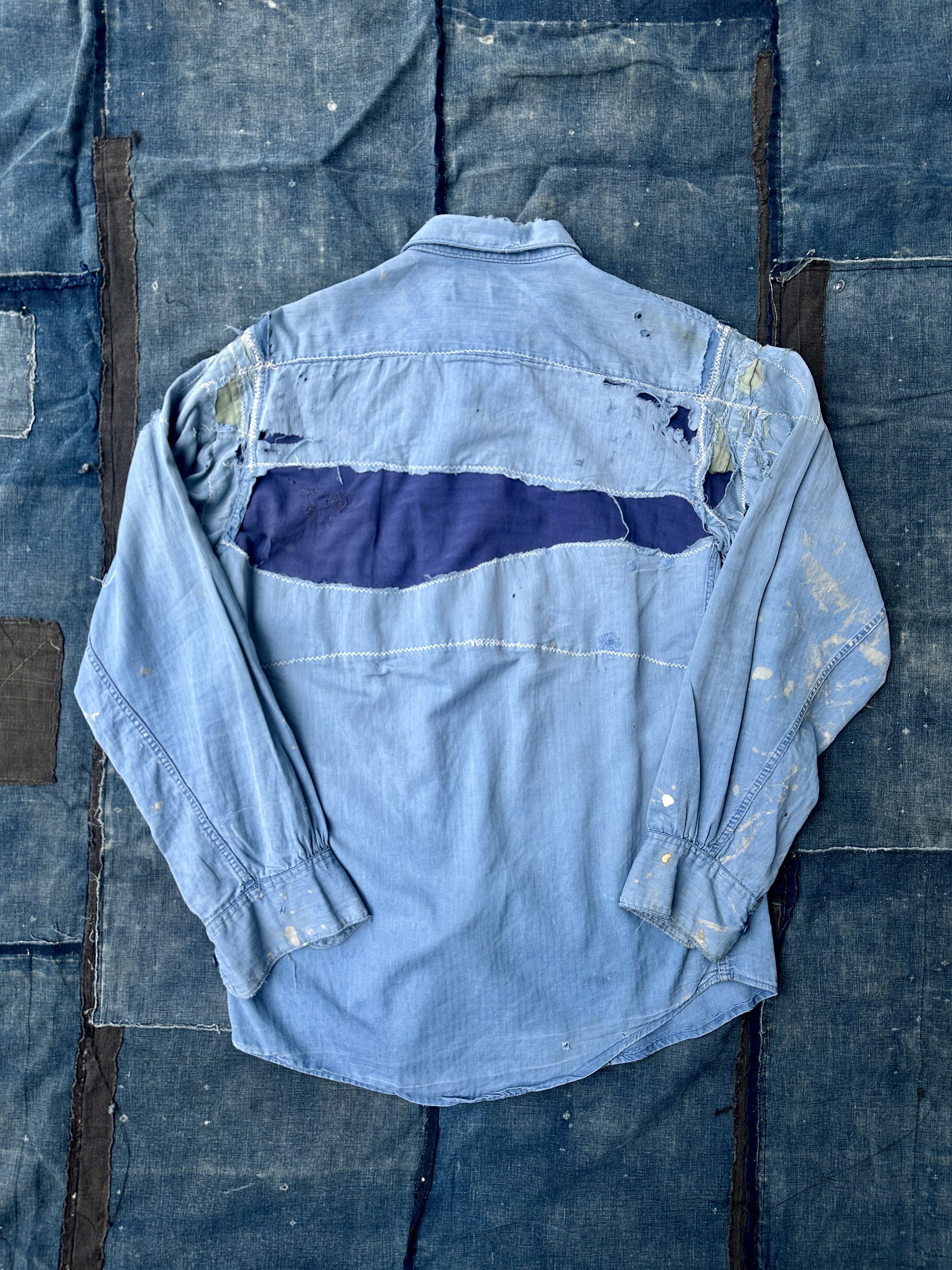 Vintage 40s-50s Herringbone HBT Boro zombie trashed Twill painter Size US M / EU 48-50 / 2 - 2 Thumbnail