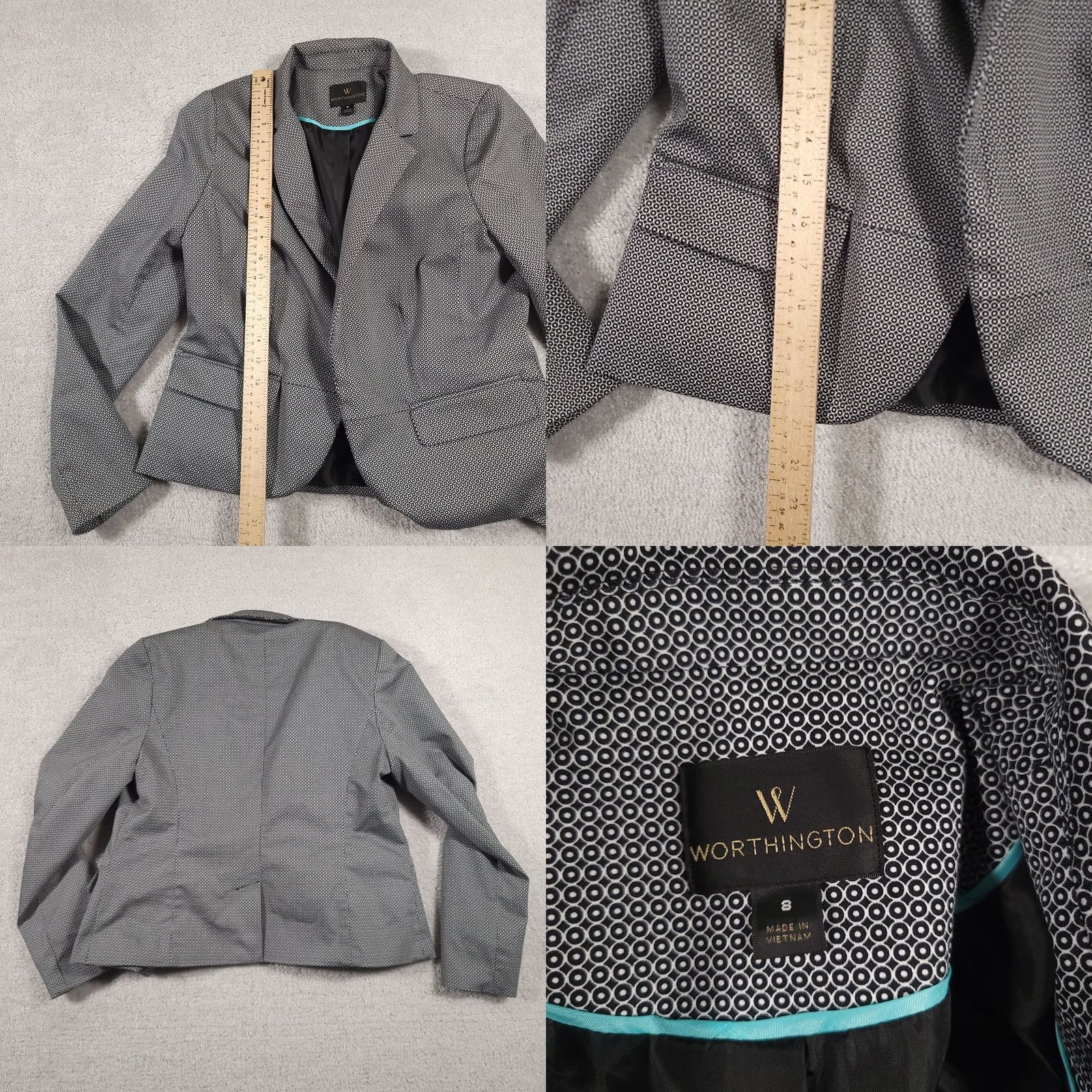 Worthington Worthington Blazer Coat Women's size 8 Geometric Open Front Business Long Sleeve Blazer Coat Women 8 Multicolor Geometric 90s Classic Jacket Size M / US 6-8 / IT 42-44 - 8 Thumbnail