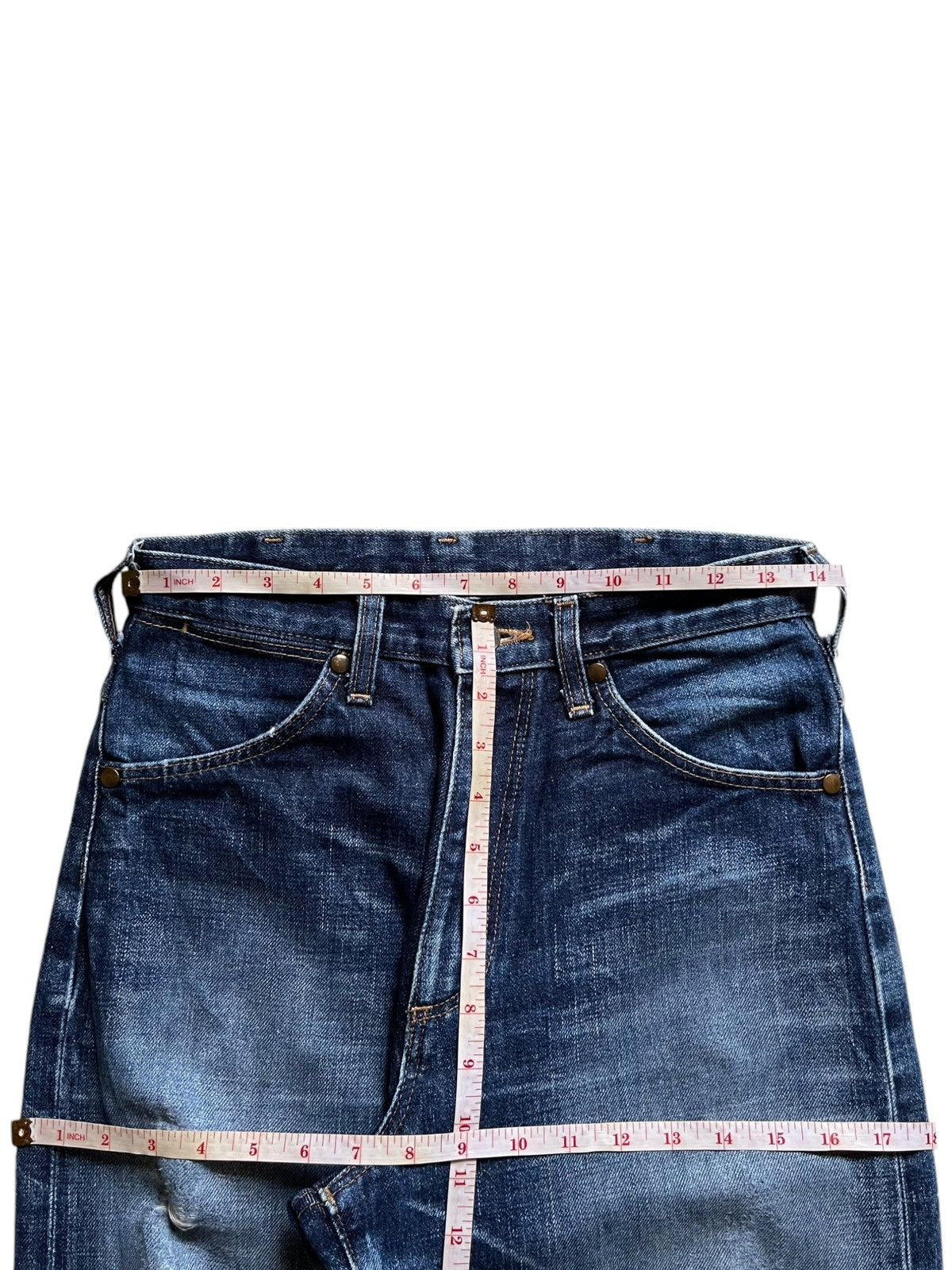 Vintage × Wrangler Wrangler Blue Bell Selvedge Blue Wash Distressed Baggy Jeans Size US 28 / EU 44 - 13 Thumbnail