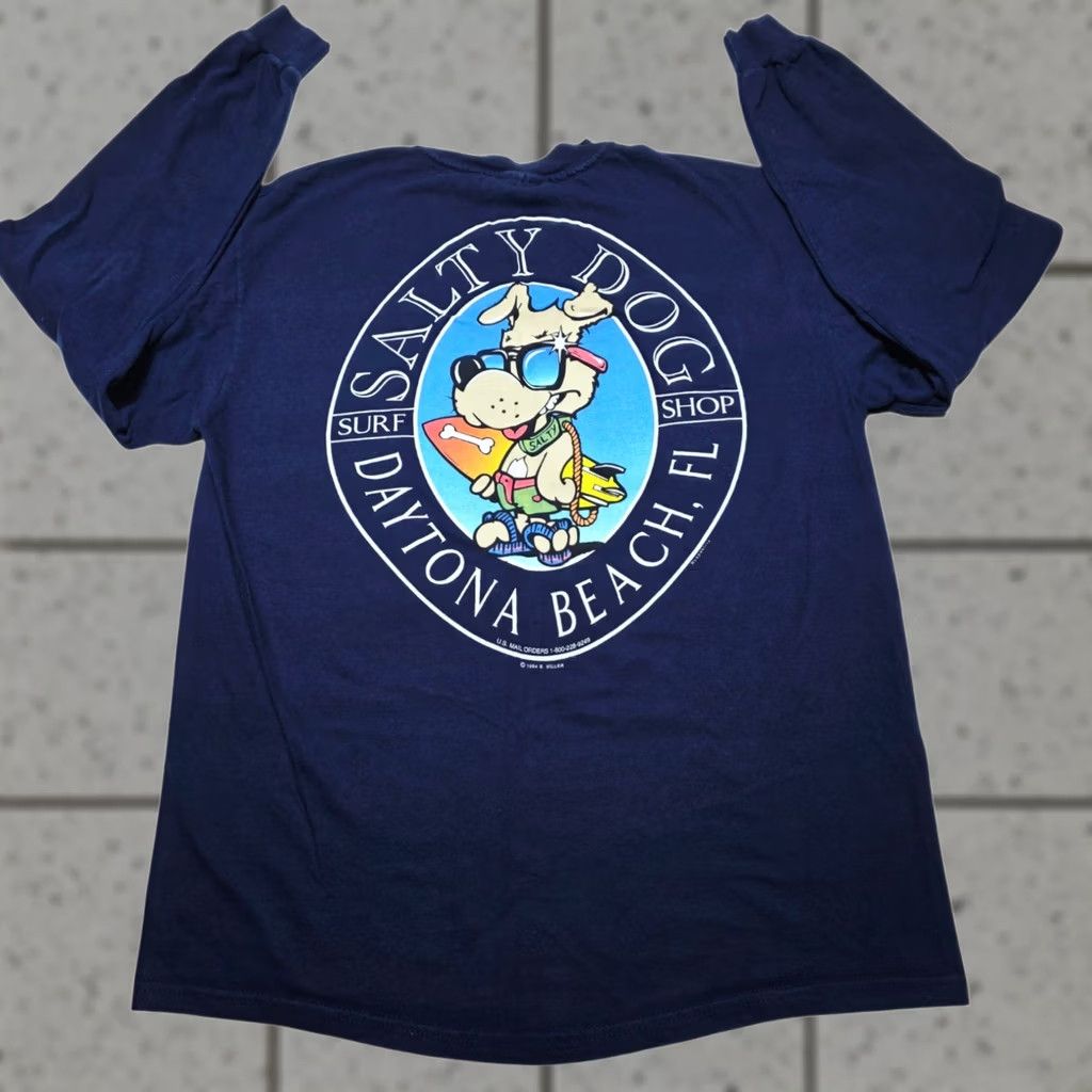 Vintage VINTAGE Salty Dog Surf Shop T-Shirt Longsleeve Florida 90's Daytona Beach Large Blue Mens Size US L / EU 52-54 / 3 - 1 Thumbnail