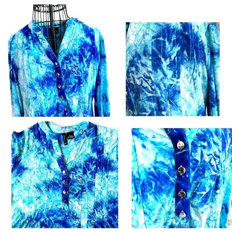 Other New Directions Tunic Top Petite Medium Blue Tie Dye Roll Size M / US 6-8 / IT 42-44 - 4 Thumbnail