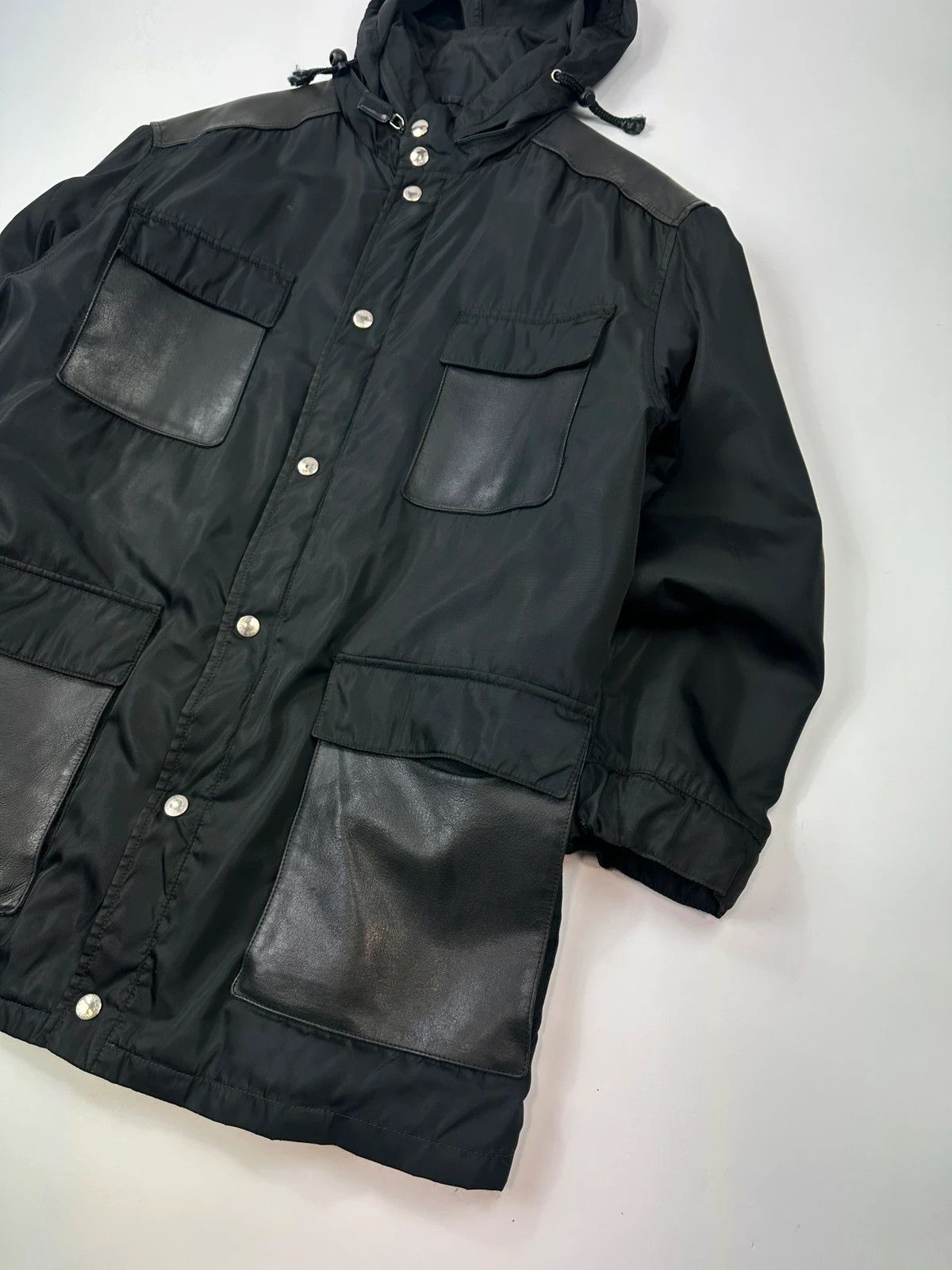 Prada Prada Milano FW97 Black Nylon & Leather Parka Long Coat Size US L / EU 52-54 / 3 - 3 Thumbnail