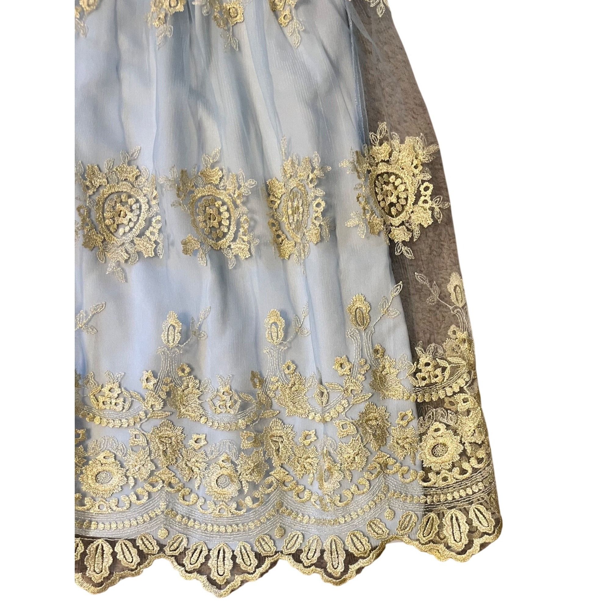 Anthropologie Anthropologie BHLDN 10 UK 14 Dress Flourish Sky Blue Gold La Size L / US 10 / IT 46 - 5 Thumbnail