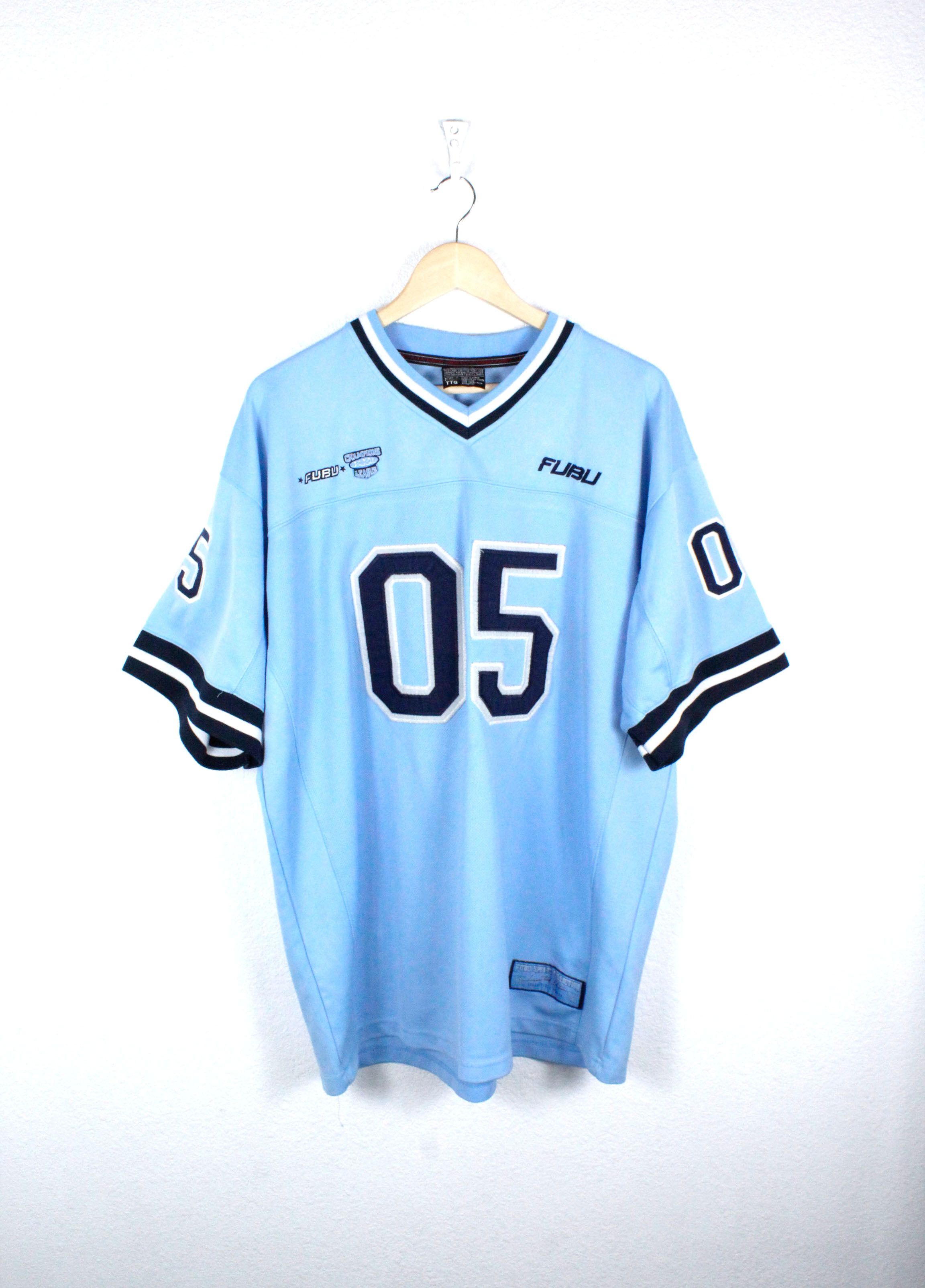 Maillot Fubu 05 Style Baseball Bleu Clair – Taille S, Homme, Jersey Breathable