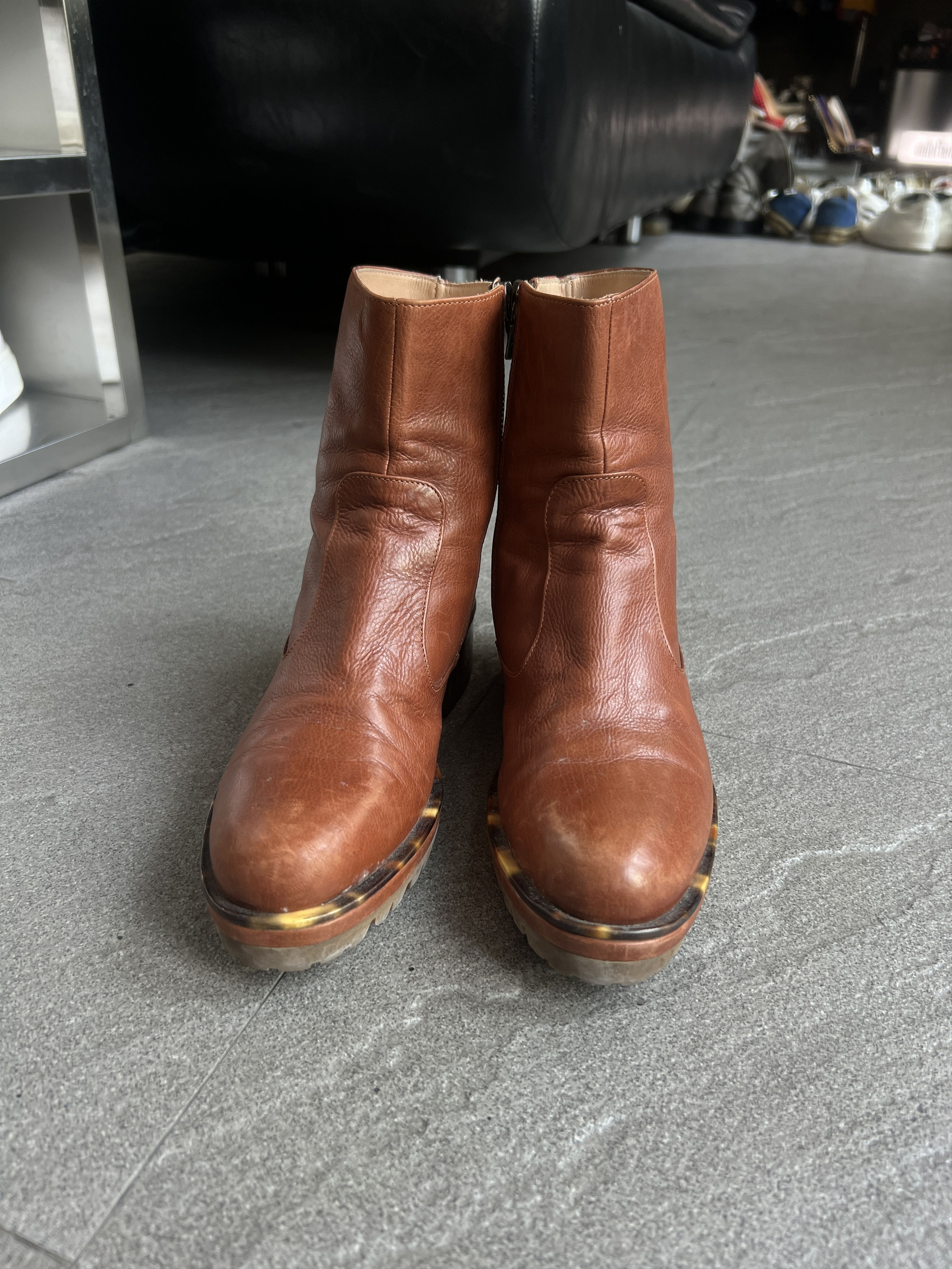 Dries Van Noten Dries Van Noten Brown Leather Tortoise Heel Boots Size US 5.5 / IT 35.5 - 7 Thumbnail