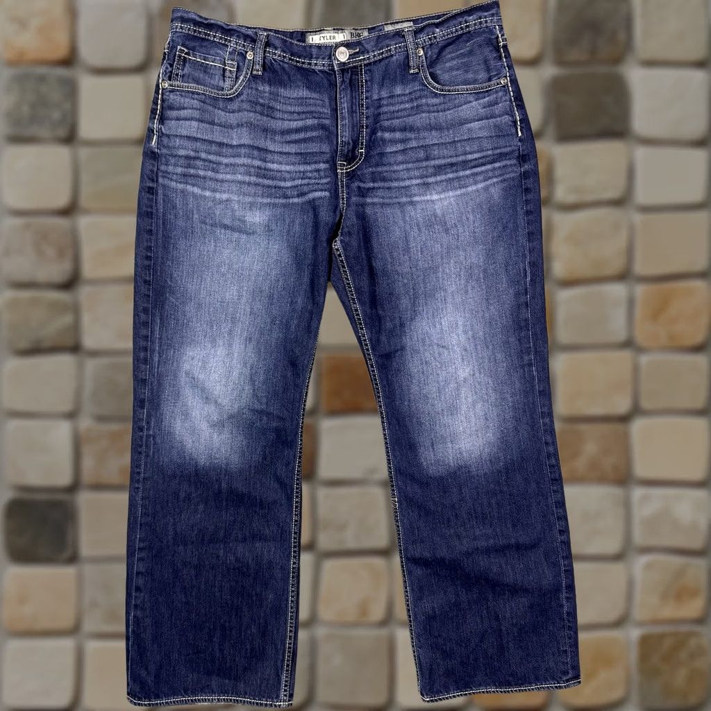 Vintage BKE Tyler Jeans Men 40R 100% Cotton Dark Whisker Buckle Wide Leg Baggy Size US 40 / EU 56 - 1 Thumbnail