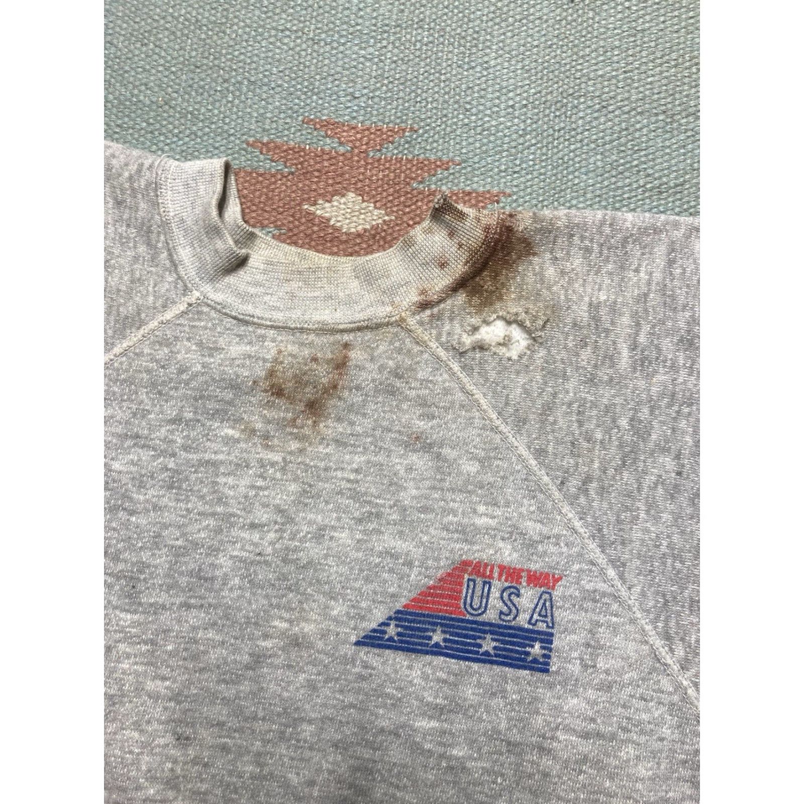 Vintage VINTAGE Sweatshirt Crewneck 70s USA Olympics Distressed Gray Small Mens | USA Theme | Pullover Size US S / EU 44-46 / 1 - 3 Thumbnail
