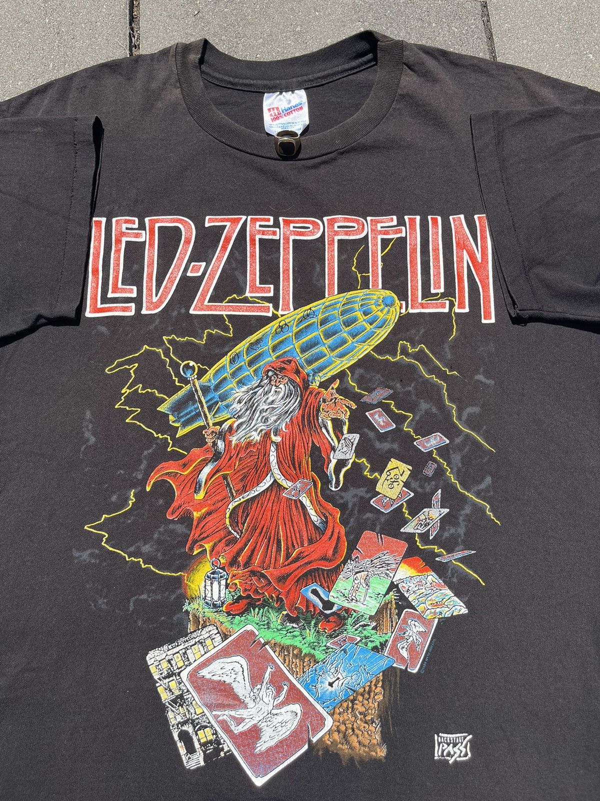 image of Band Tees x Hanes Vintage 1989 Hanes Led Zeppelin Graphic Wizard Tee in Black, Men's (Size XL)