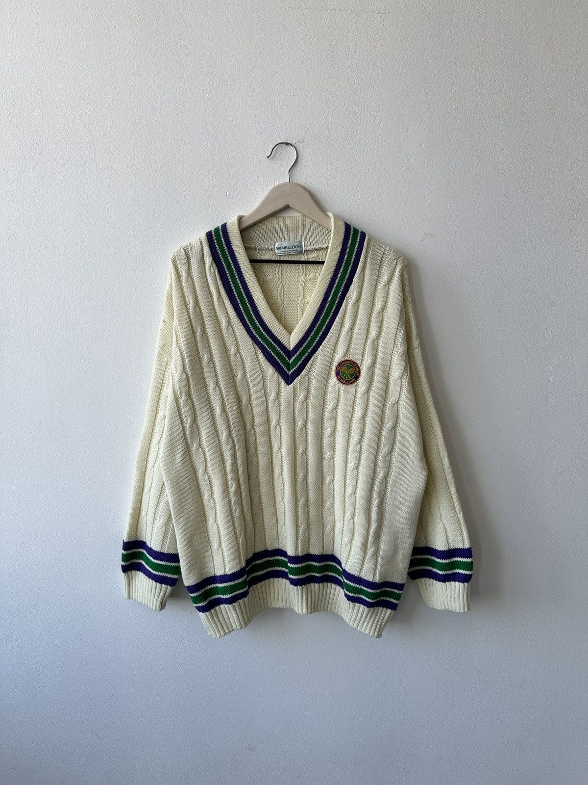 Other RARE Vintage WIMBLEDON Tennis Sweater V-Neck Cable Knit Size US L / EU 52-54 / 3 - 1 Thumbnail