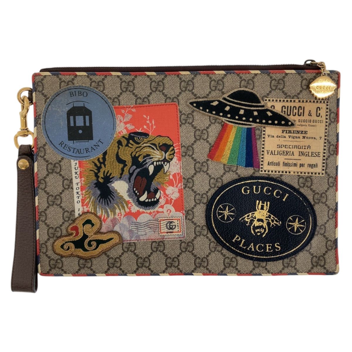 Gucci Gucci Gucci GG Supreme Canvas Leather Clutch Bag Brown Gray Multicolor Gold Hardware Canvas Clutch Bag 408502 in Very Good Condition Size ONE SIZE - 1 Thumbnail
