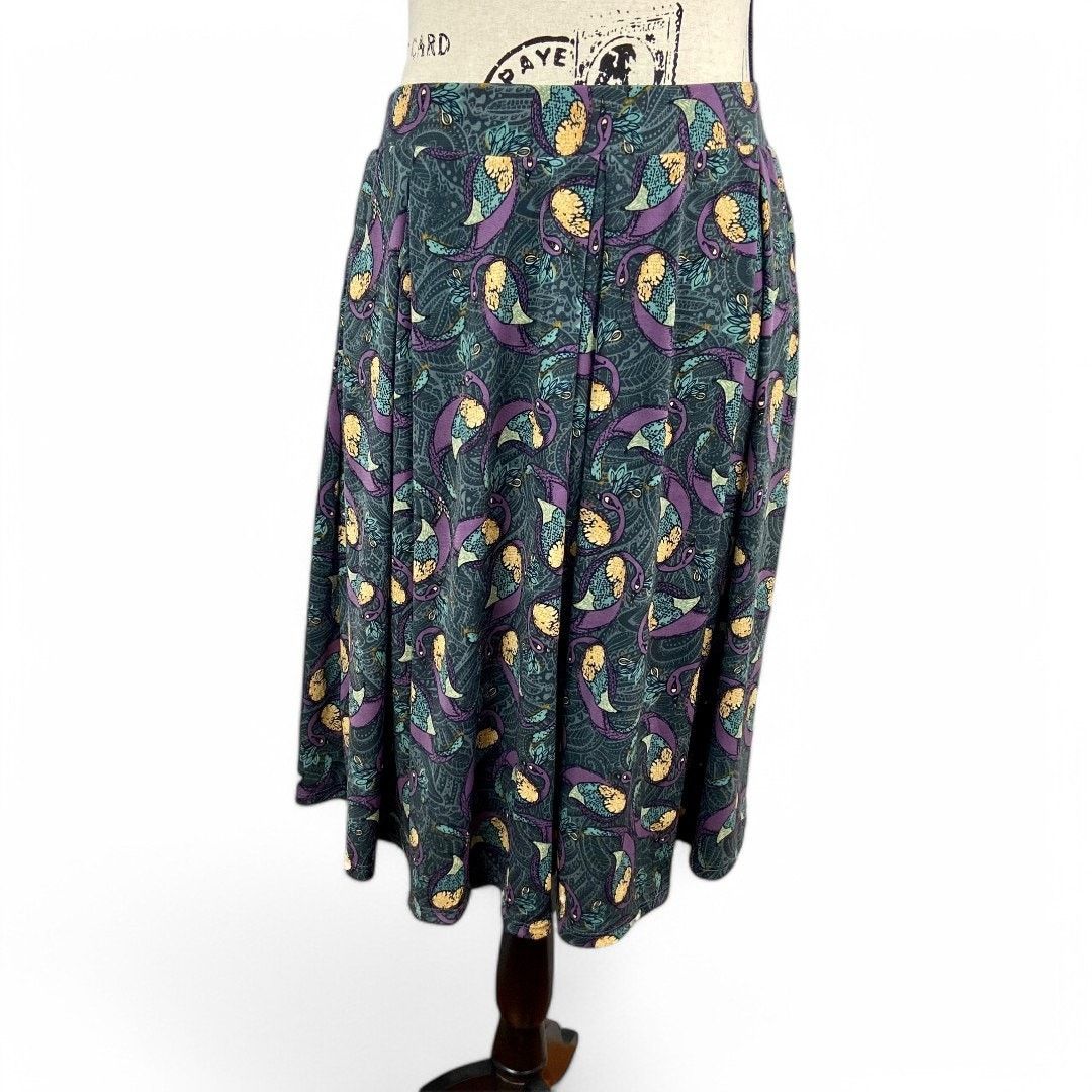 Other LuLaRoe Madison Skirt Purple Peacock Print Womens Large Size 31" - 1 Thumbnail