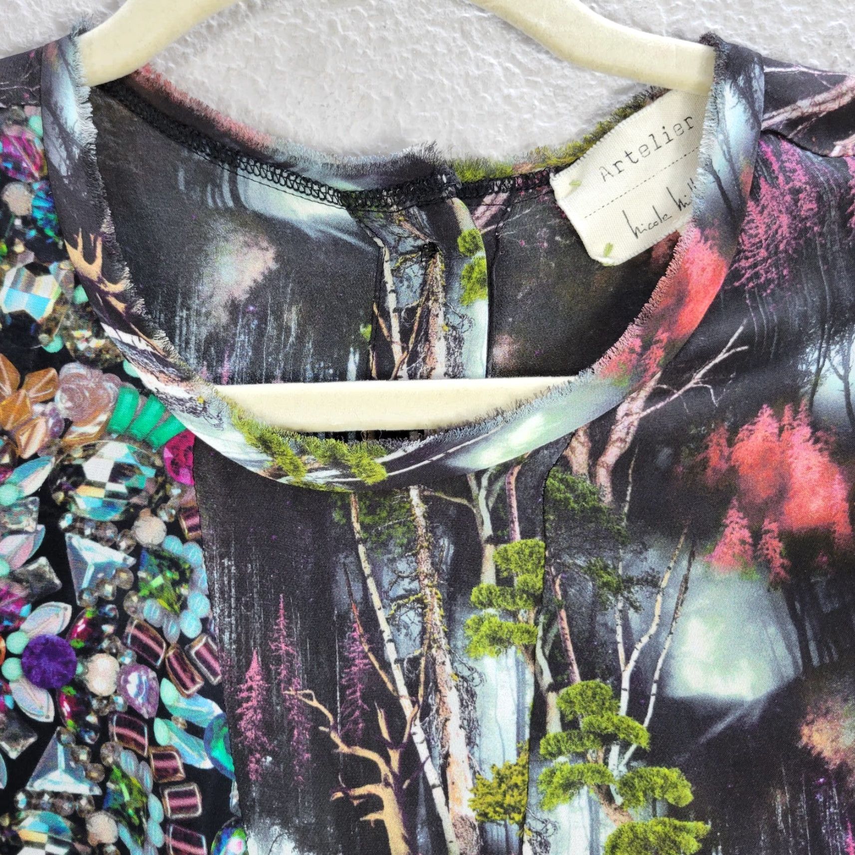 Nicole Miller Nicole Miller Woodland Pattern Silk Shirt P Multicolor Long Sleeve Buttoned Back Royal Rhinestone Blouse Womens Size S / US 4 / IT 40 - 5 Thumbnail