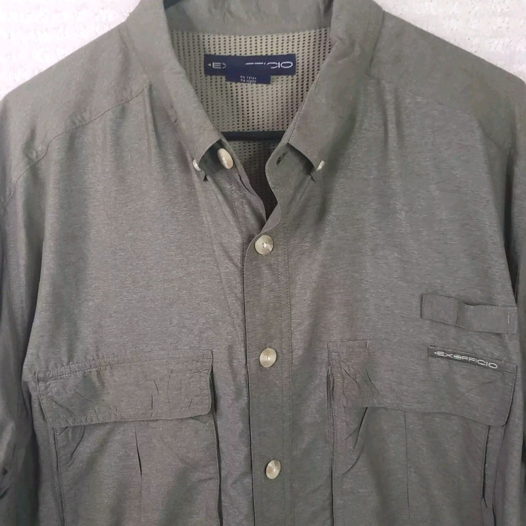 ExOfficio VINTAGE Exofficio Shirt Mens L Green Nylon Polyester Button-Up Long Sleeve Size US L / EU 52-54 / 3 - 3 Thumbnail