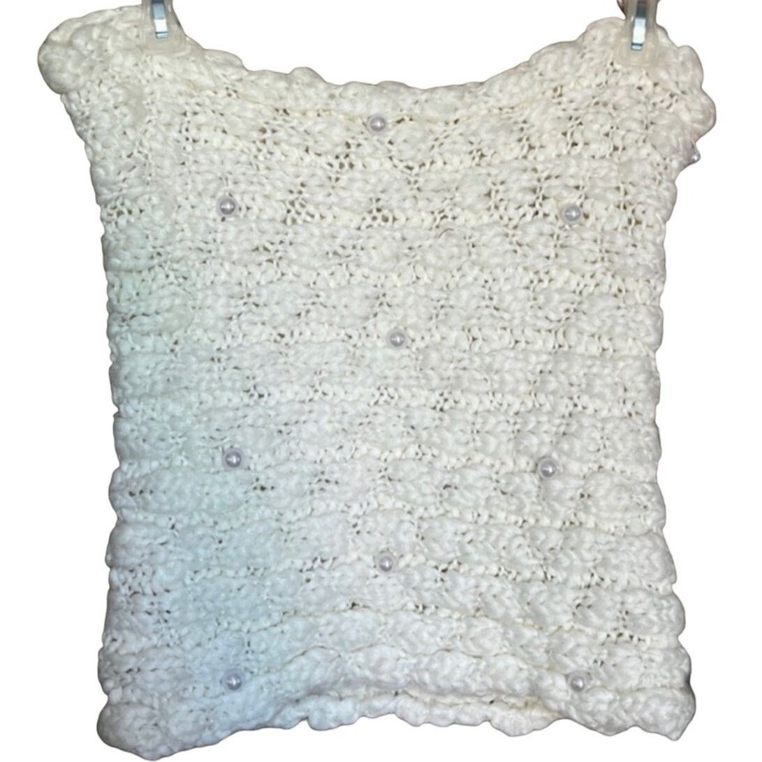 Other White Ivory Infinity Scarf Pearls Silver Threads Chunky Knit Size ONE SIZE - 2 Thumbnail