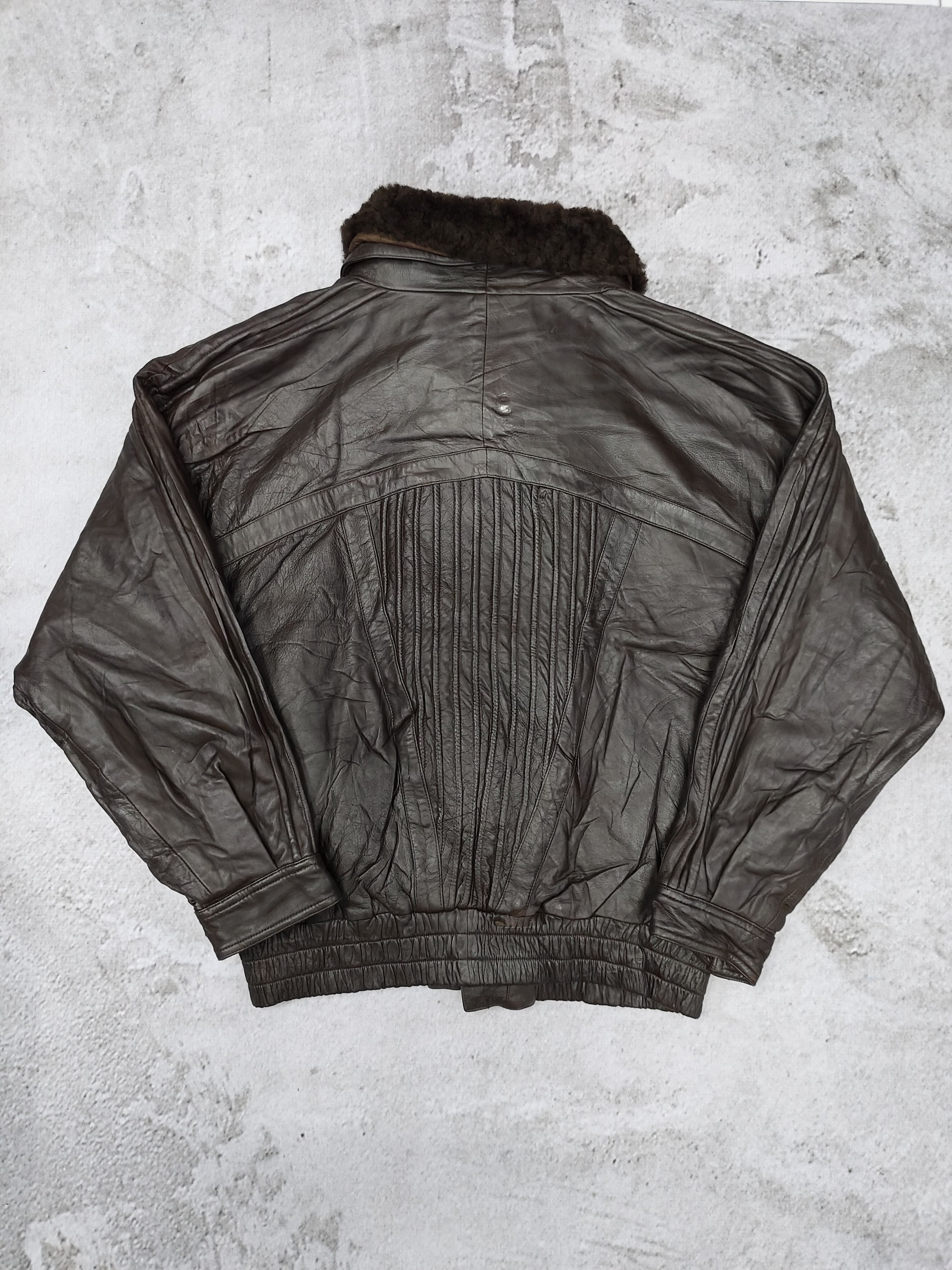 Vintage 80s Desca Ggeri🇮🇹 Pleated Panel Fur Collar Leather Bomber Size US L / EU 52-54 / 3 - 8 Thumbnail