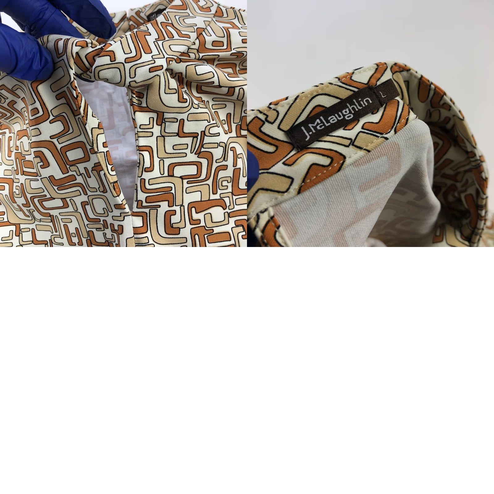 J.McLaughlin J McLaughlin Shirt Large Catalina Keyhole Nylon Abstract Artsy Pullover Brown Womens Regular 3/4 Sleeve Geometric Casual Lightweight Nylon Spandex Size L / US 10 / IT 46 - 9 Thumbnail