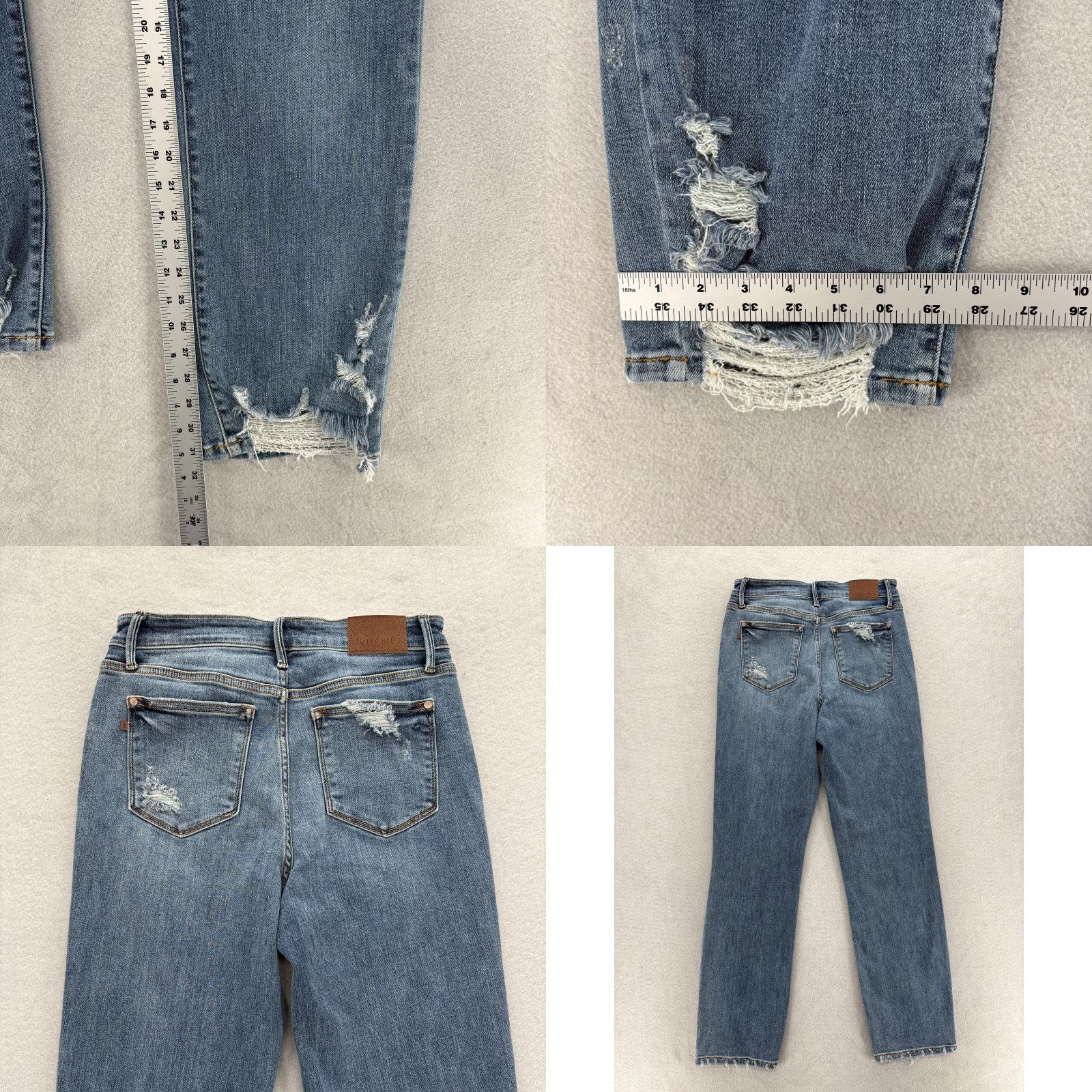 Vintage Judy Blue Jeans Womens 29 Straight High Rise Distressed Fringe Denim Blue 5-Pocket Comfort Stretch Mens? Women? Size 29" - 8 Thumbnail