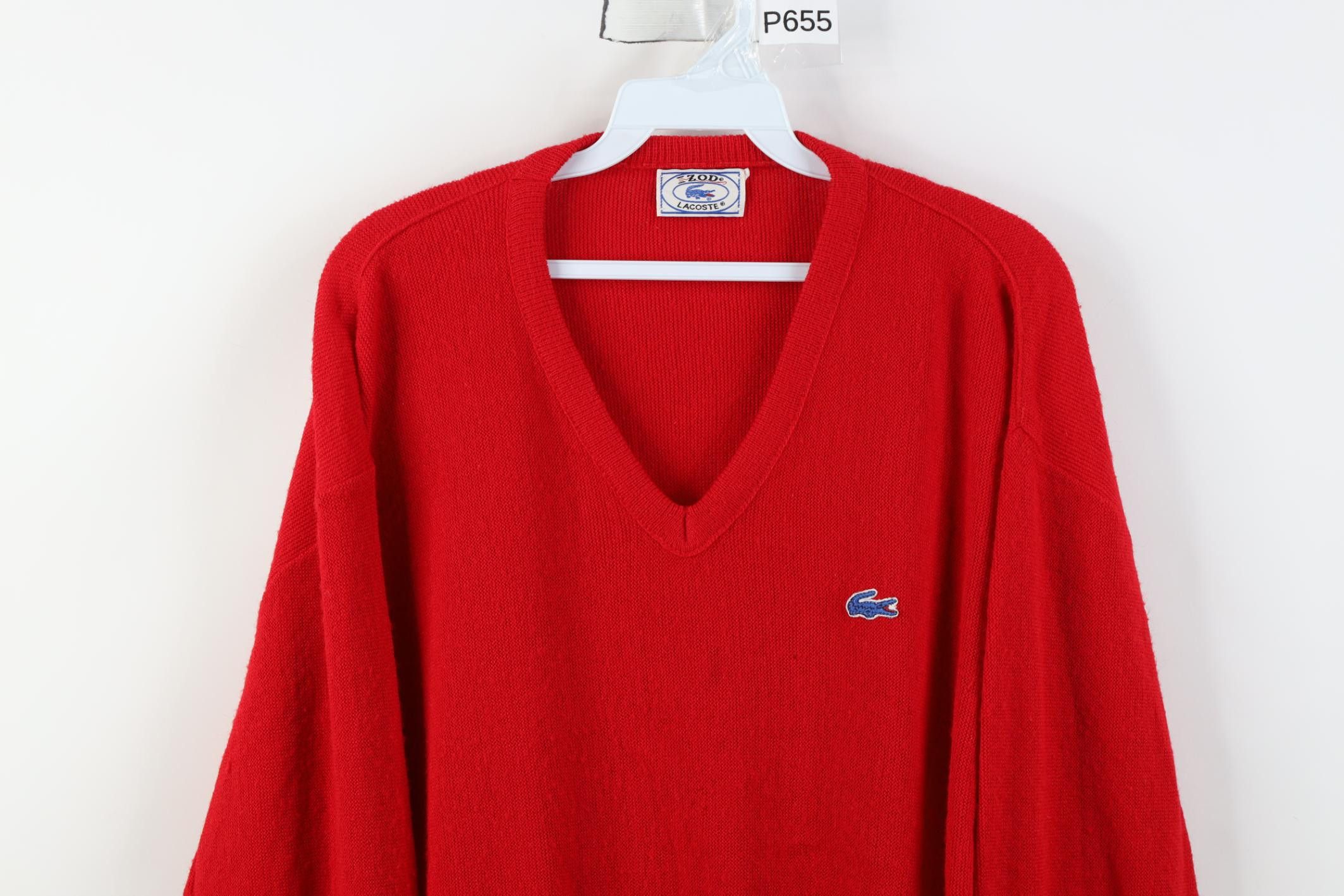 Lacoste Vintage 80s Izod Lacoste Boxy Fit Knit V-Neck Sweater Red Size US XL / EU 56 / 4 - 2 Thumbnail