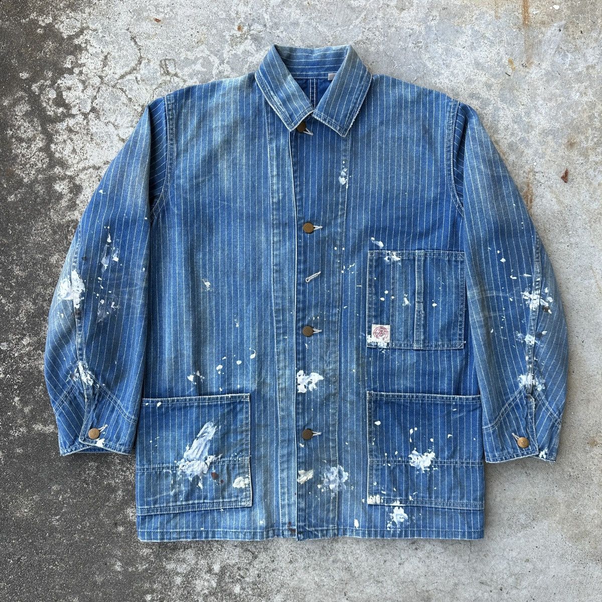 image of Full Count Co x Vintage Fullcount Wabash Painter Paint Splatter Chore Coat Jacket in Indigo (Size M