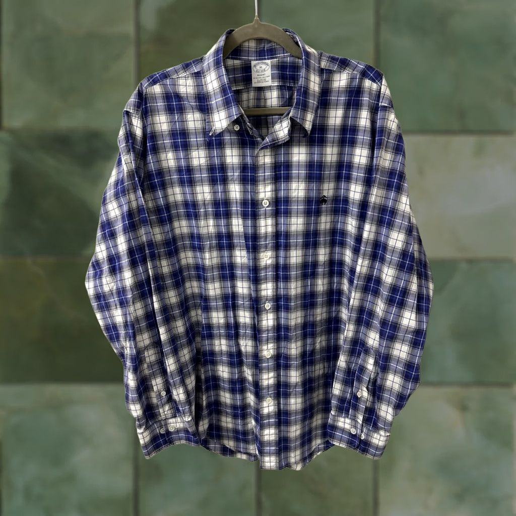 Brooks Brothers VTG Brooks Brothers Regent Polo Shirt Mens XL Blue Plaid Button-Down Collar Made In USA Size US XL / EU 56 / 4 - 1 Thumbnail