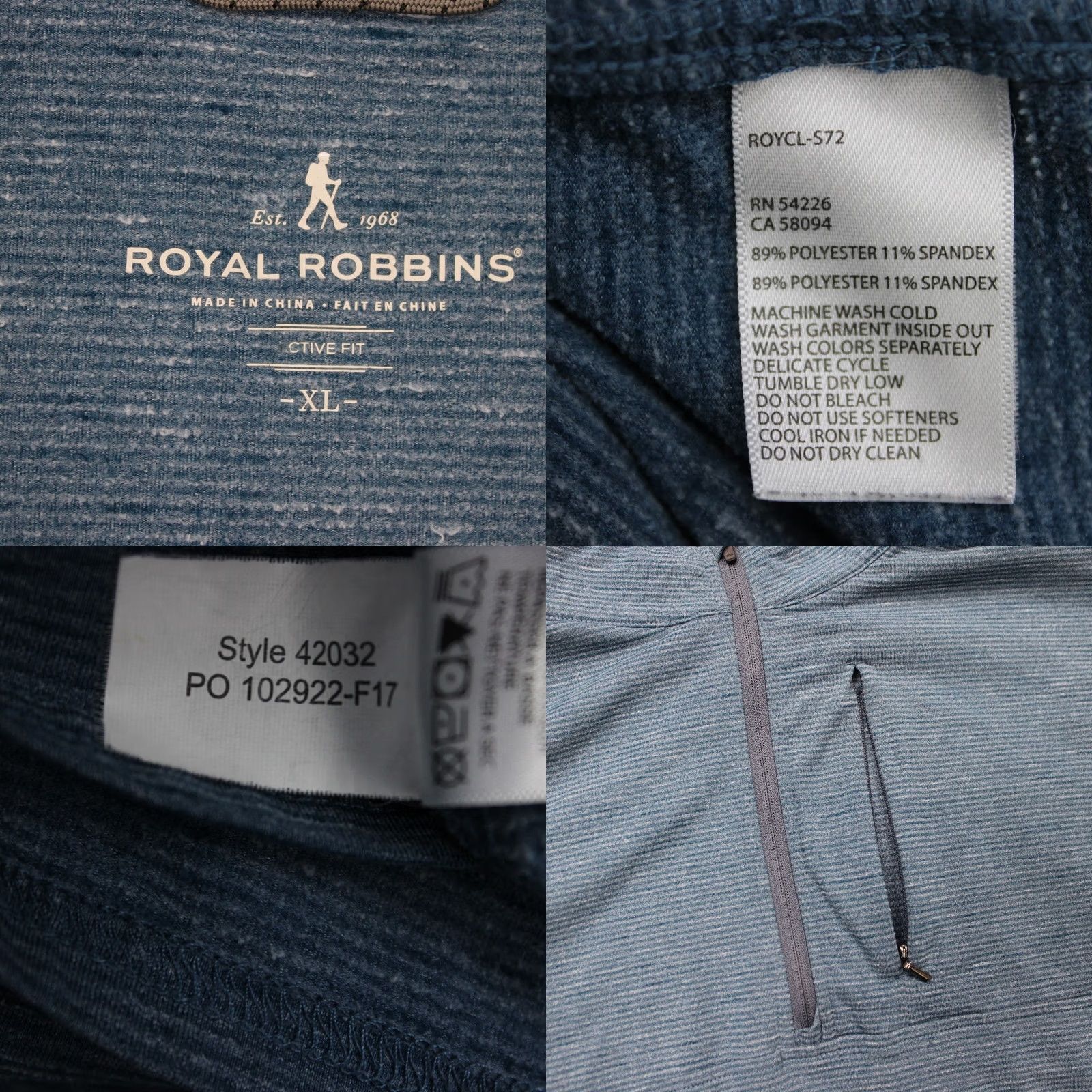 Royal Robbins Royal Robbins Sweatshirt Mens XL Blue 1/4 Zip Fleece Polyester Stretch L/S Mock Neck Pullover Active Outdoor Hiking Regular Fit Vintage No Size US XL / EU 56 / 4 - 8 Thumbnail