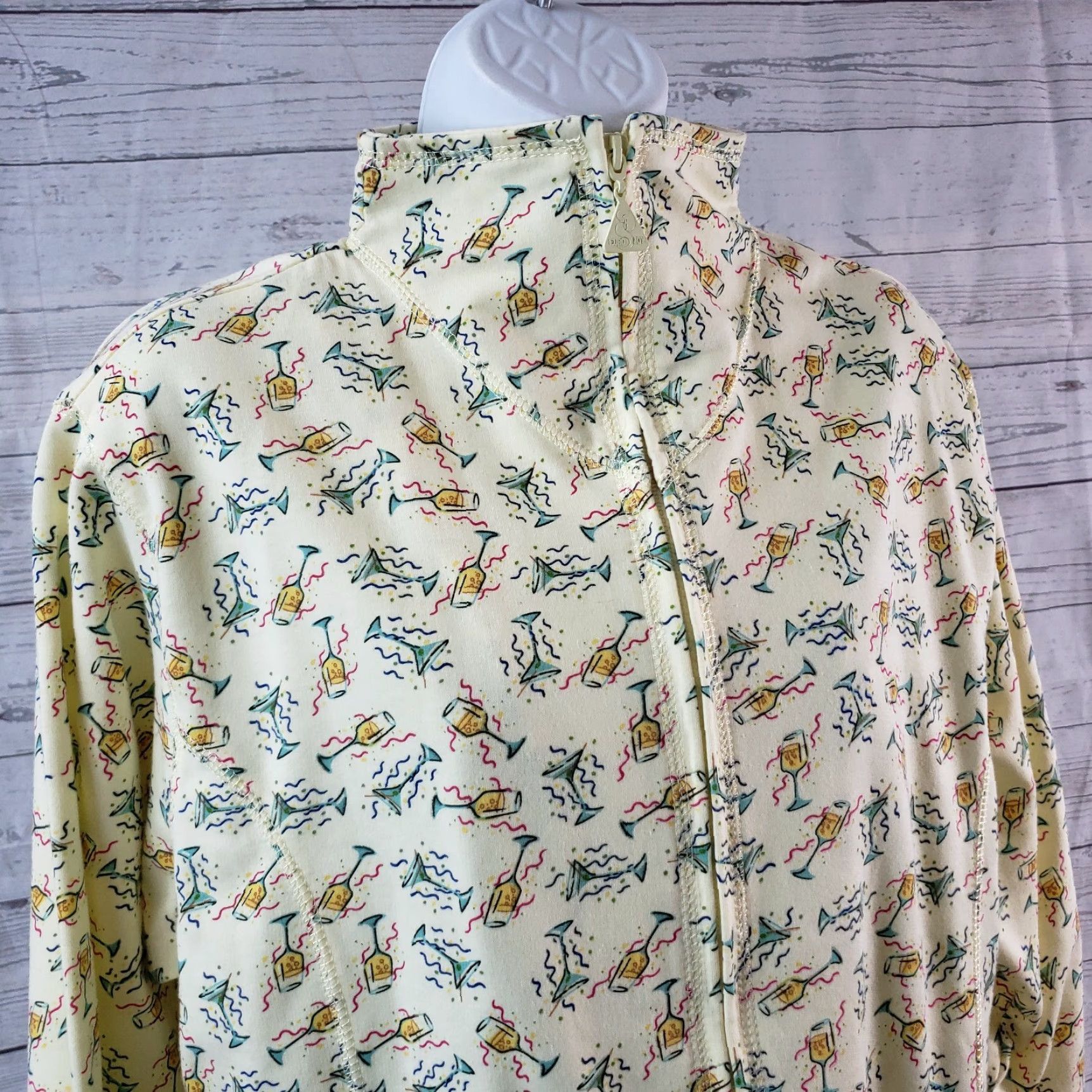 Vintage Euro Joy Womens Sweatshirt Jacket Large Yellow Green Martinis Cocktails Size L / US 10 / IT 46 - 2 Thumbnail