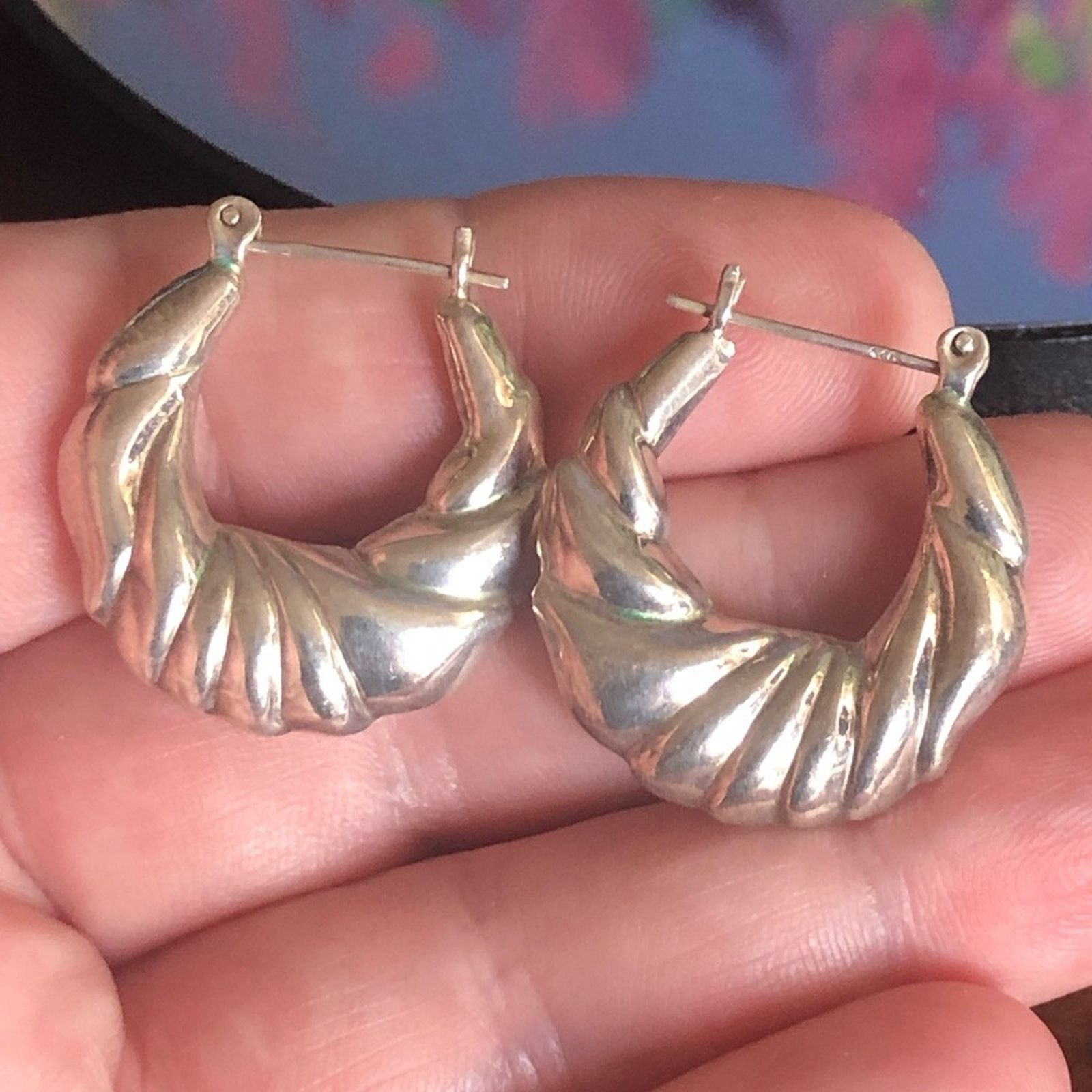 Vintage Modern vintage sterling silver 925 textured hoop earrings Size ONE SIZE - 8 Thumbnail
