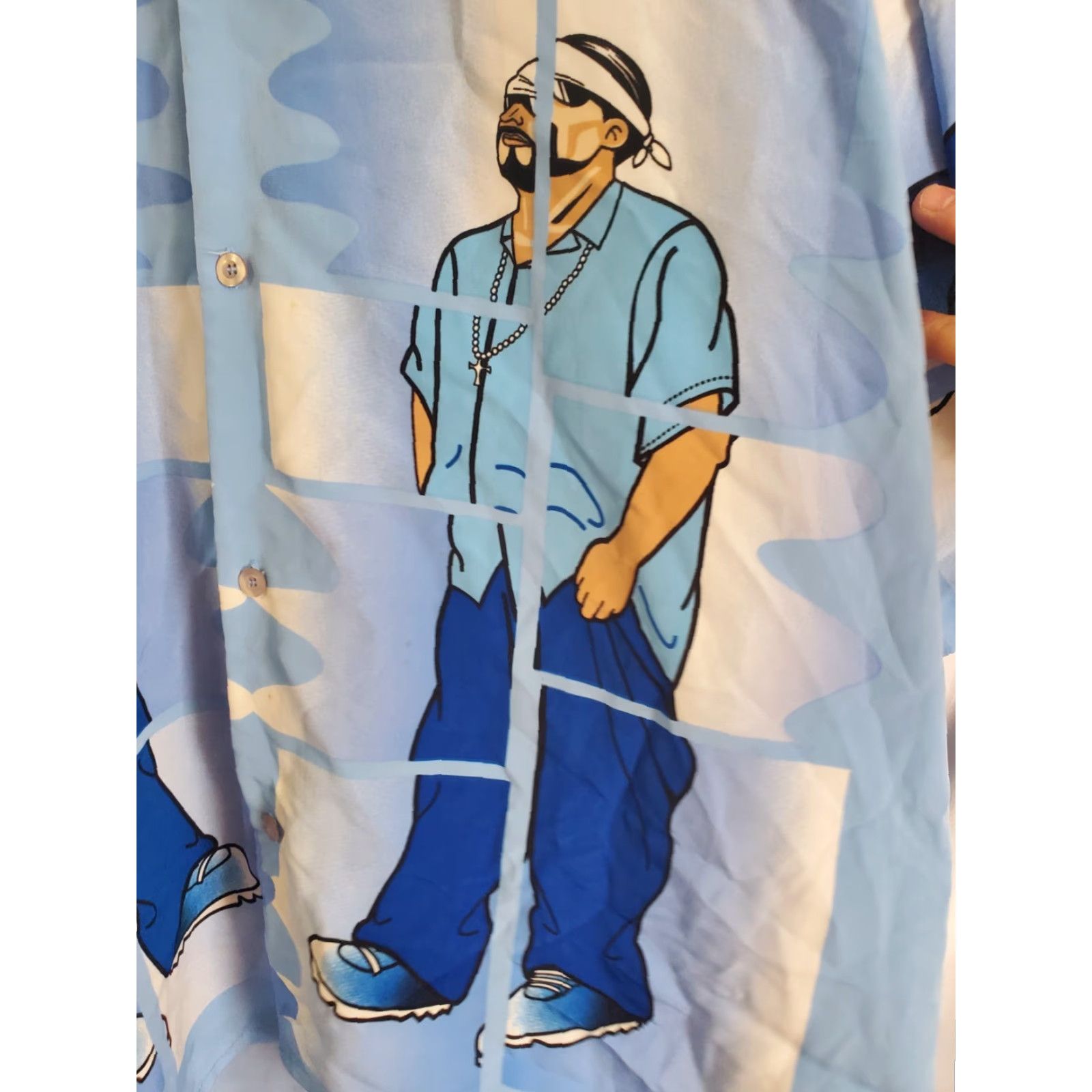 Vintage Blue Boy Men's Shirt XL Button-Up AOP Graphic Print Gangster Hip Hop Streetwear Casual Button-Down Long Sleeve Blue Size US XL / EU 56 / 4 - 2 Thumbnail