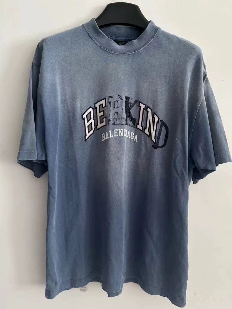 Balenciaga Balenciaga Washed Blue Logo Short Sleeve Size US S / EU 44-46 / 1 - 1 Thumbnail