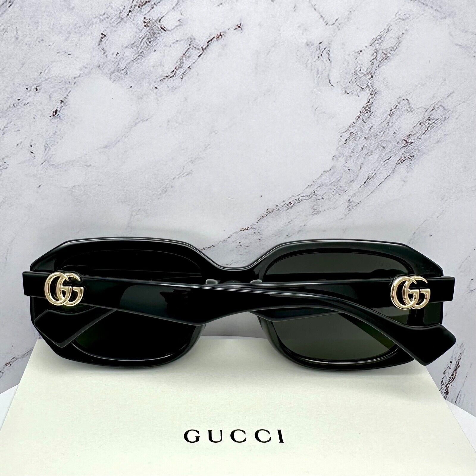 Gucci New Gucci Sunglasses Black Geometric Rectangle Gold GG Size ONE SIZE - 10 Thumbnail
